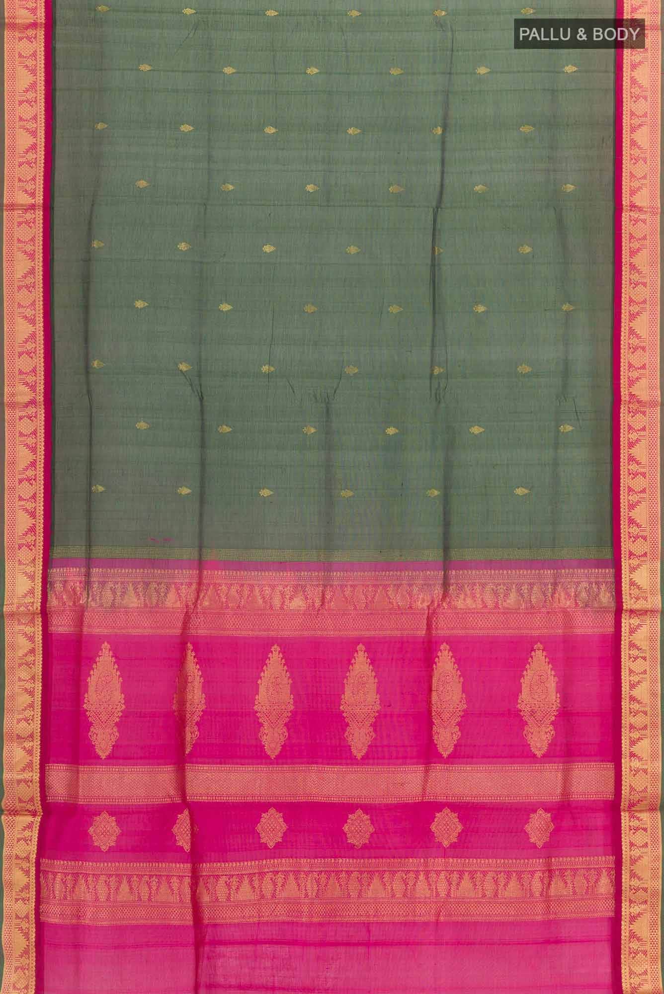 Green Silk Cotton Saree - Image 3