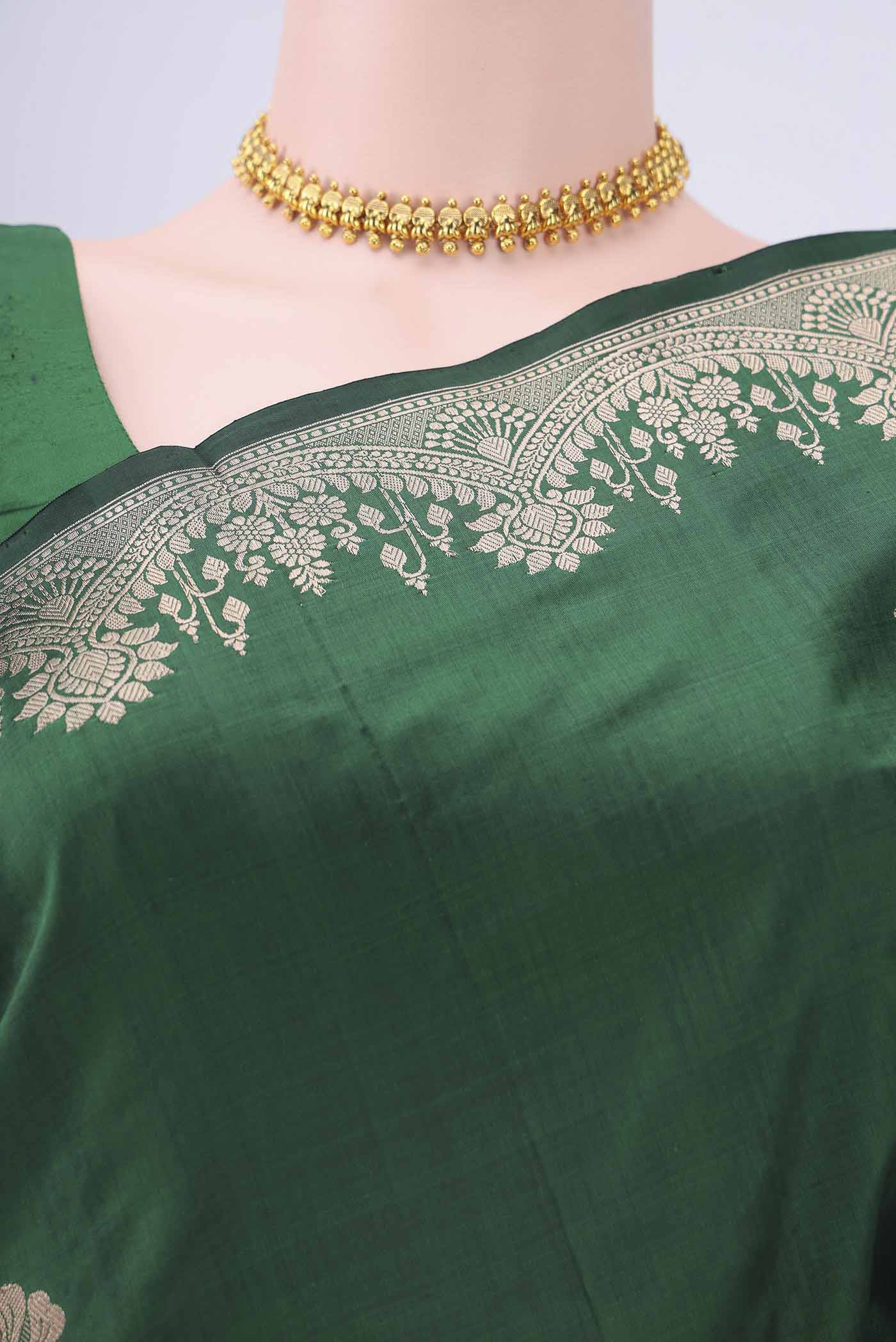 Bottle Green Dual Tone Banarasi Katan Silk Saree - Image 2