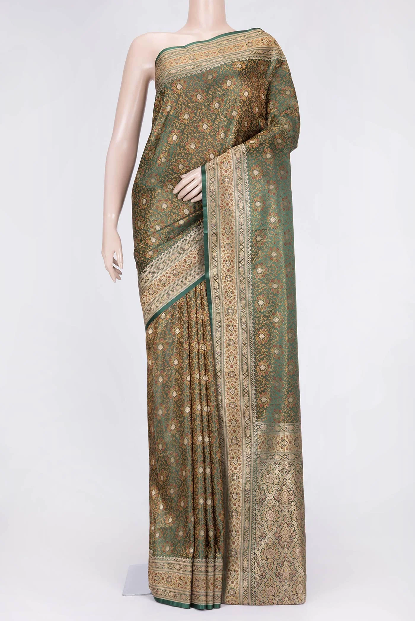 Bottle Green Dual Tone Blended Banarasi Silk Saree