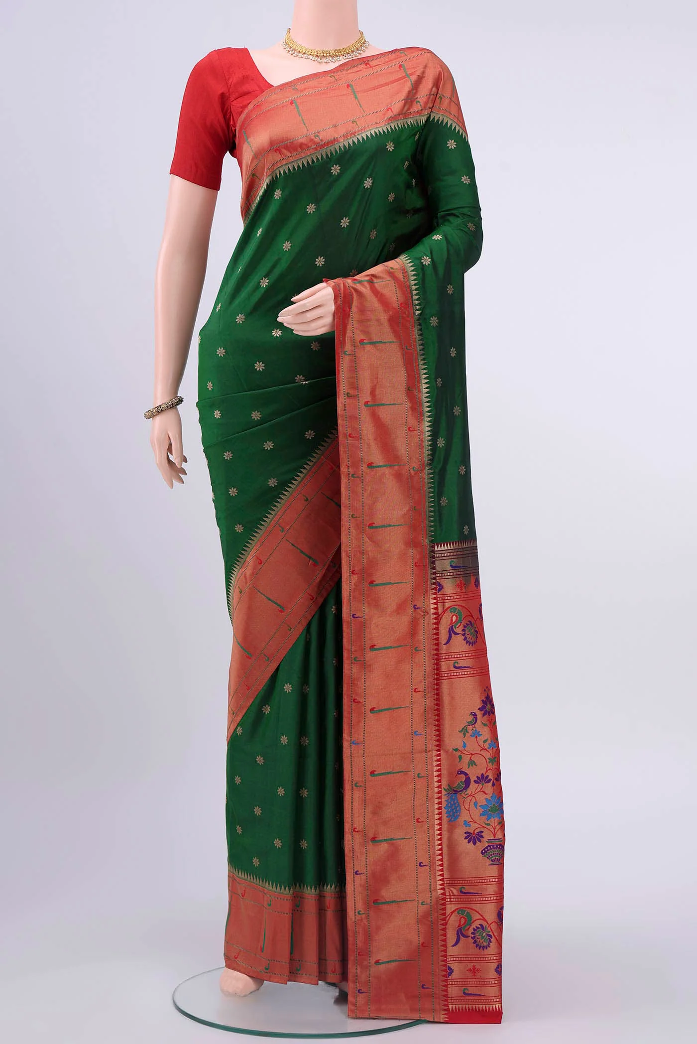 Bottle Green Dual Tone Blended Bangalore Silk Saree