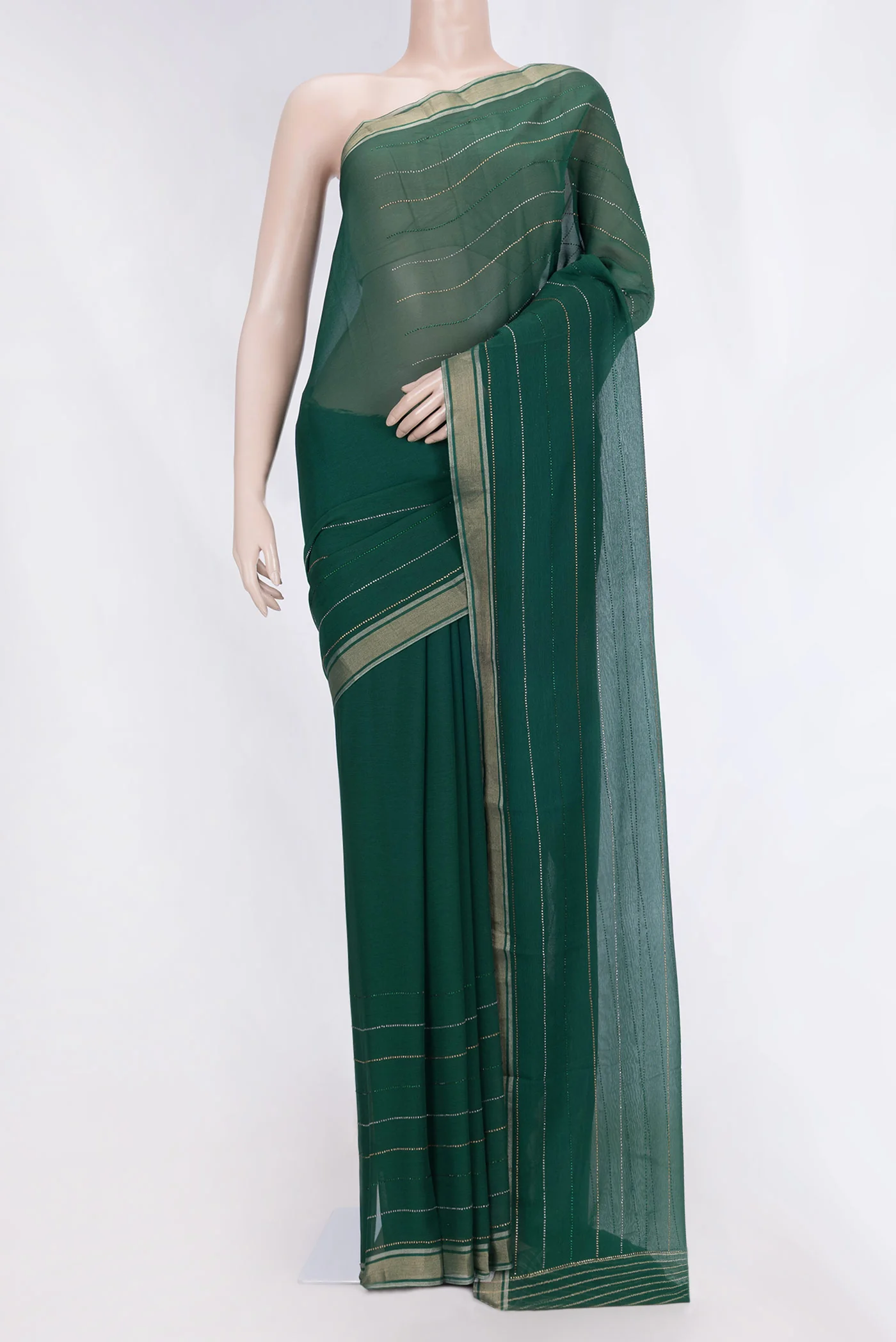 Bottle Green Dual Tone Chiffon Saree