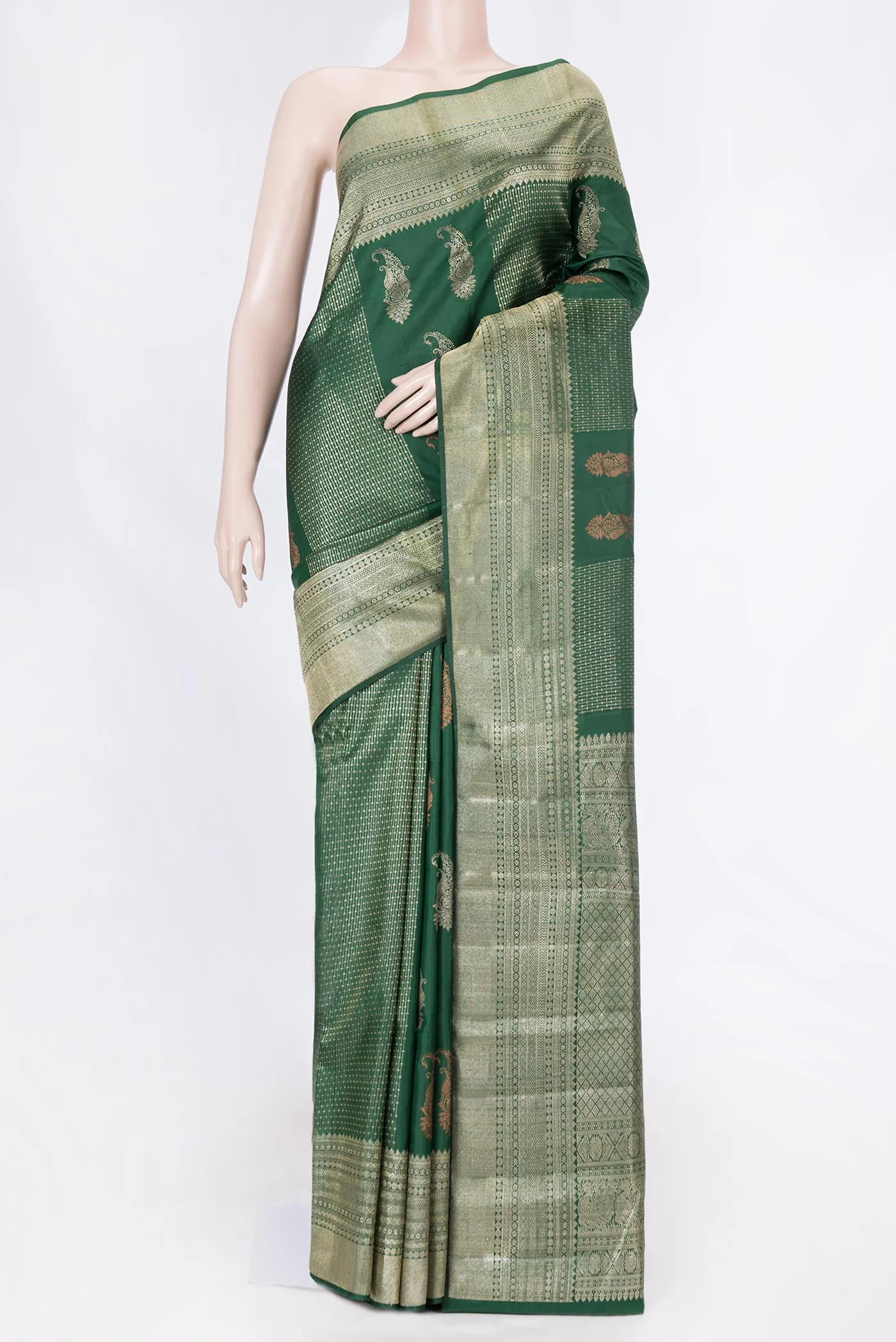 Bottle Green Dual Tone Kanchipuram Saree