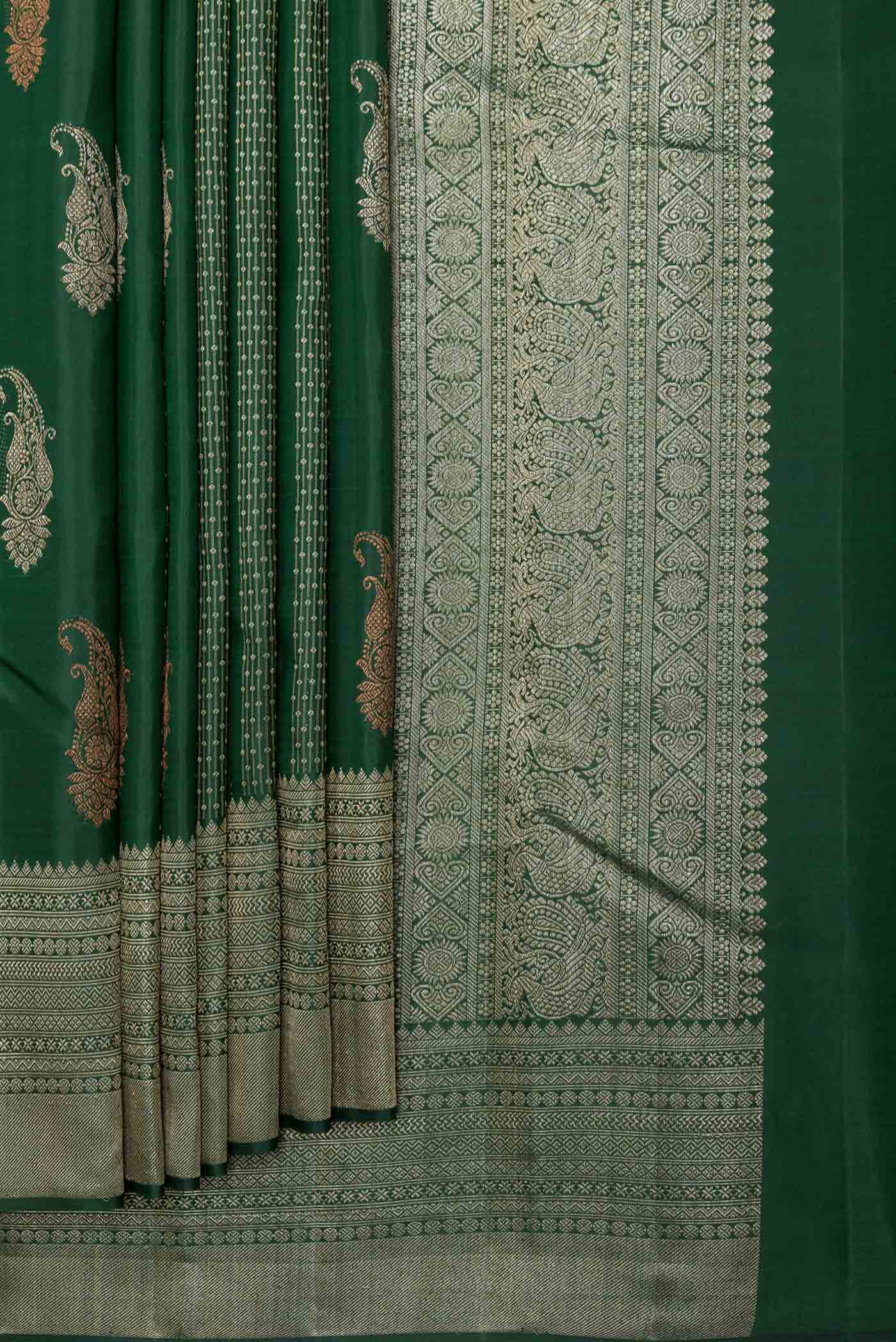 Bottle Green Dual Tone Kanchipuram Saree - Image 4
