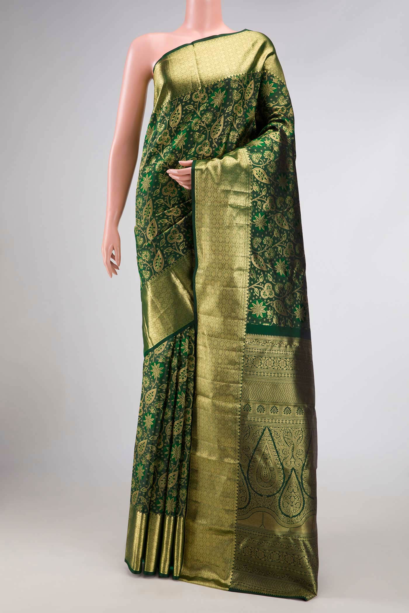 Bottle Green Kanchipuram Silk Saree
