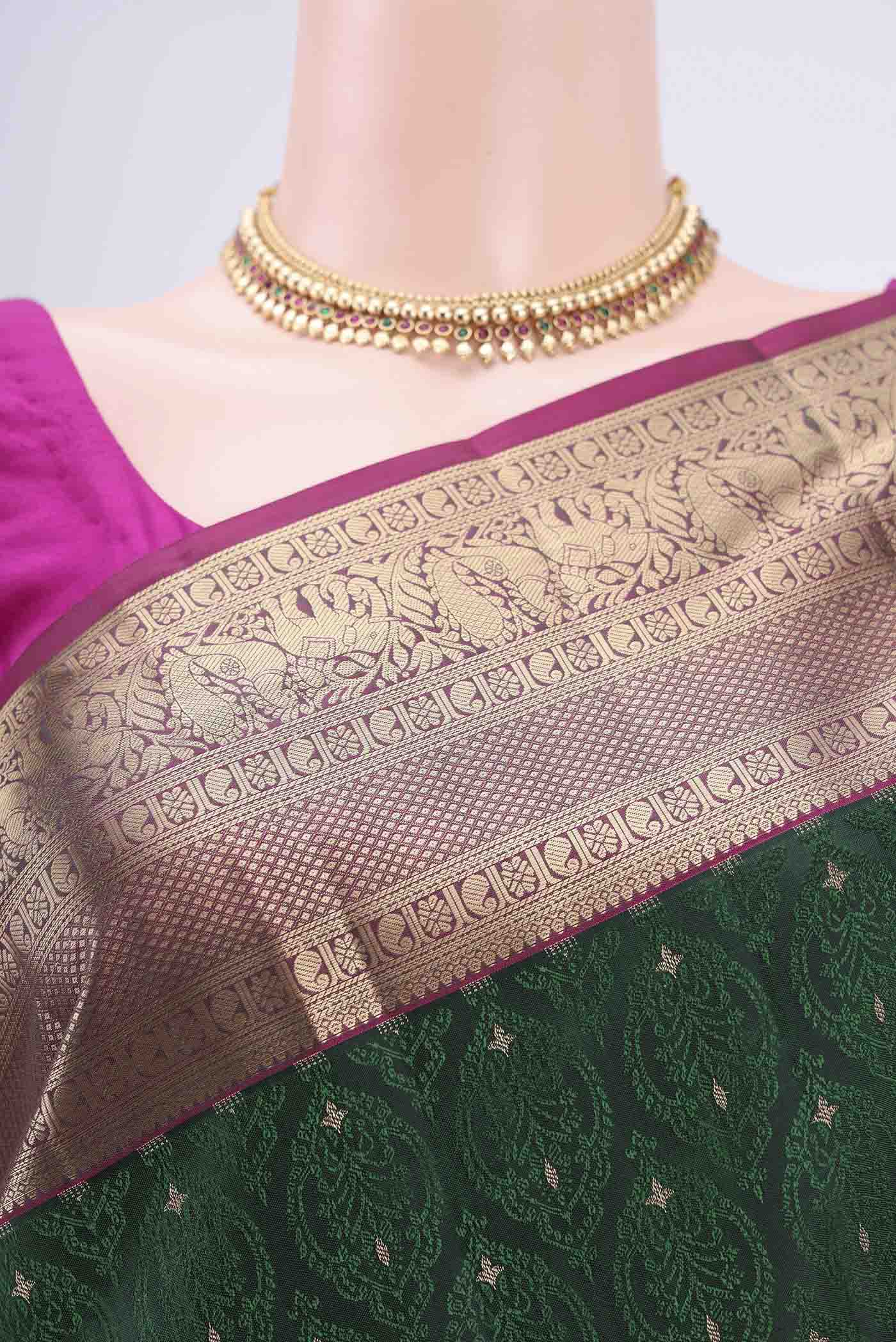Bottle Green Soft Silk Saree - Image 2