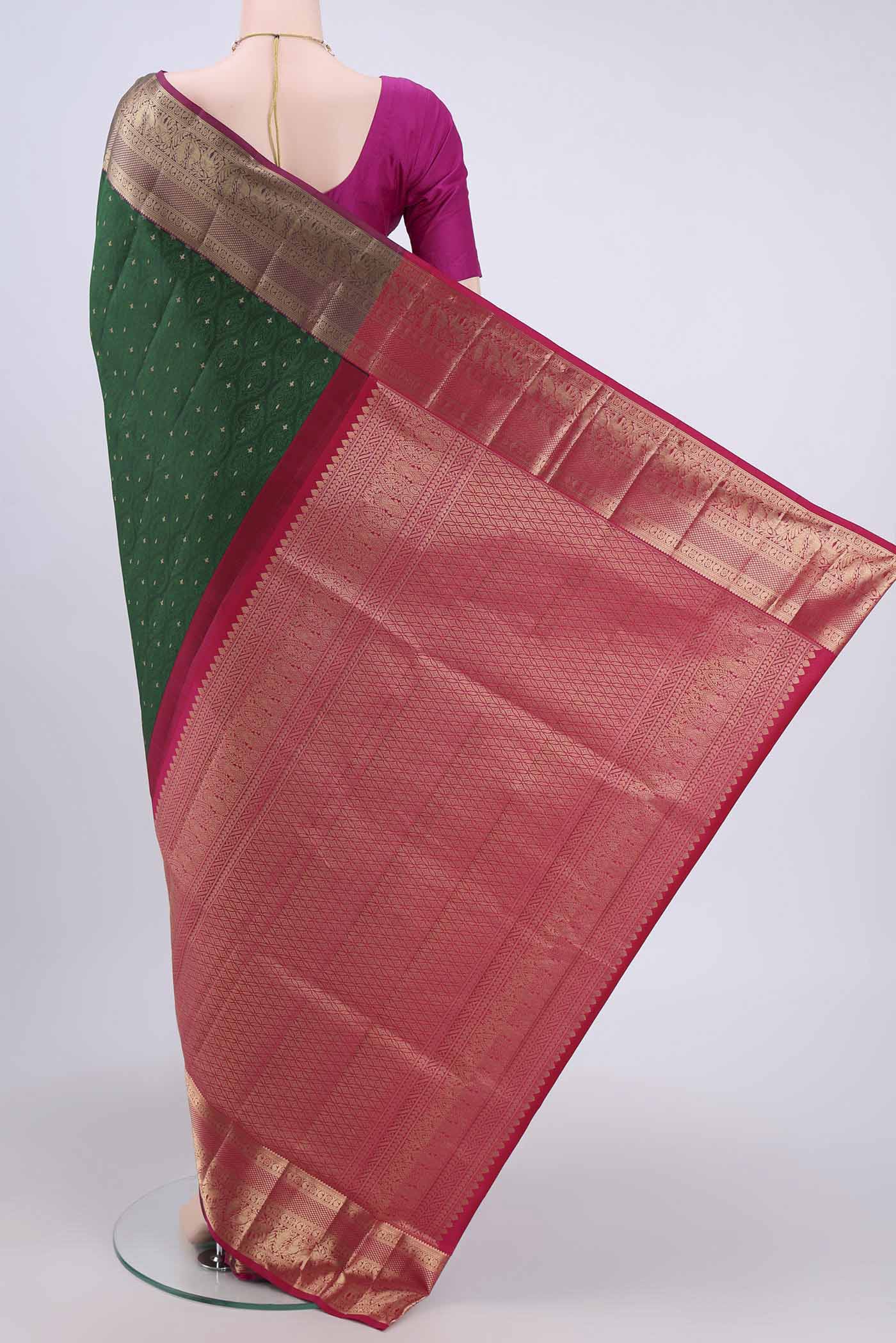Bottle Green Soft Silk Saree - Image 3