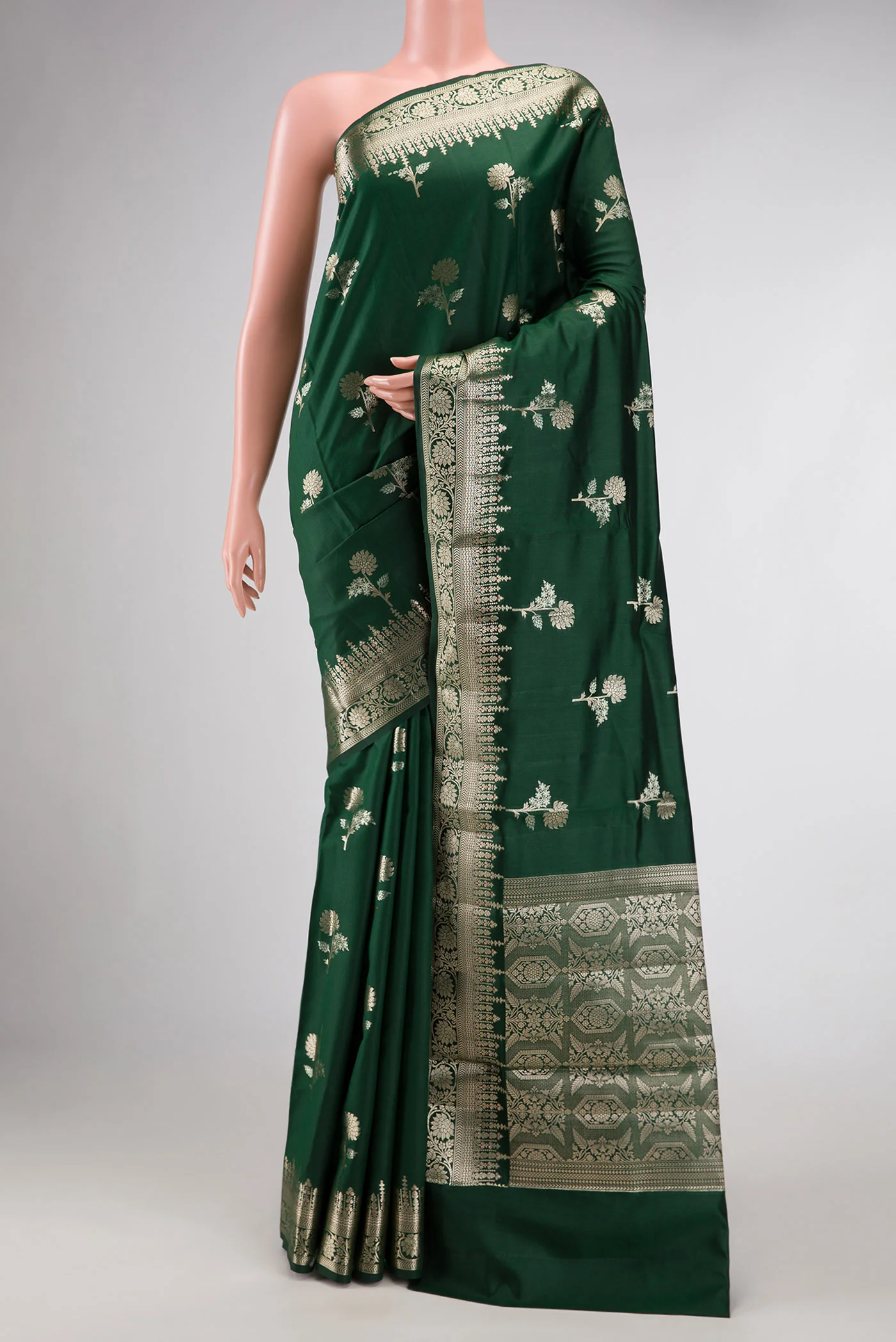 Bottle Green Banarasi Raw Silk Saree