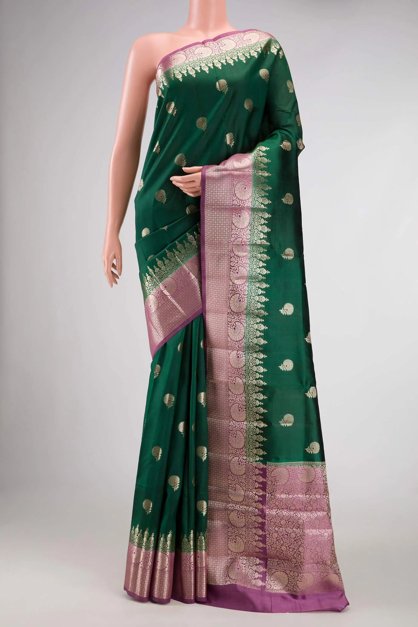 Bottle Green Banarasi Raw Silk Saree