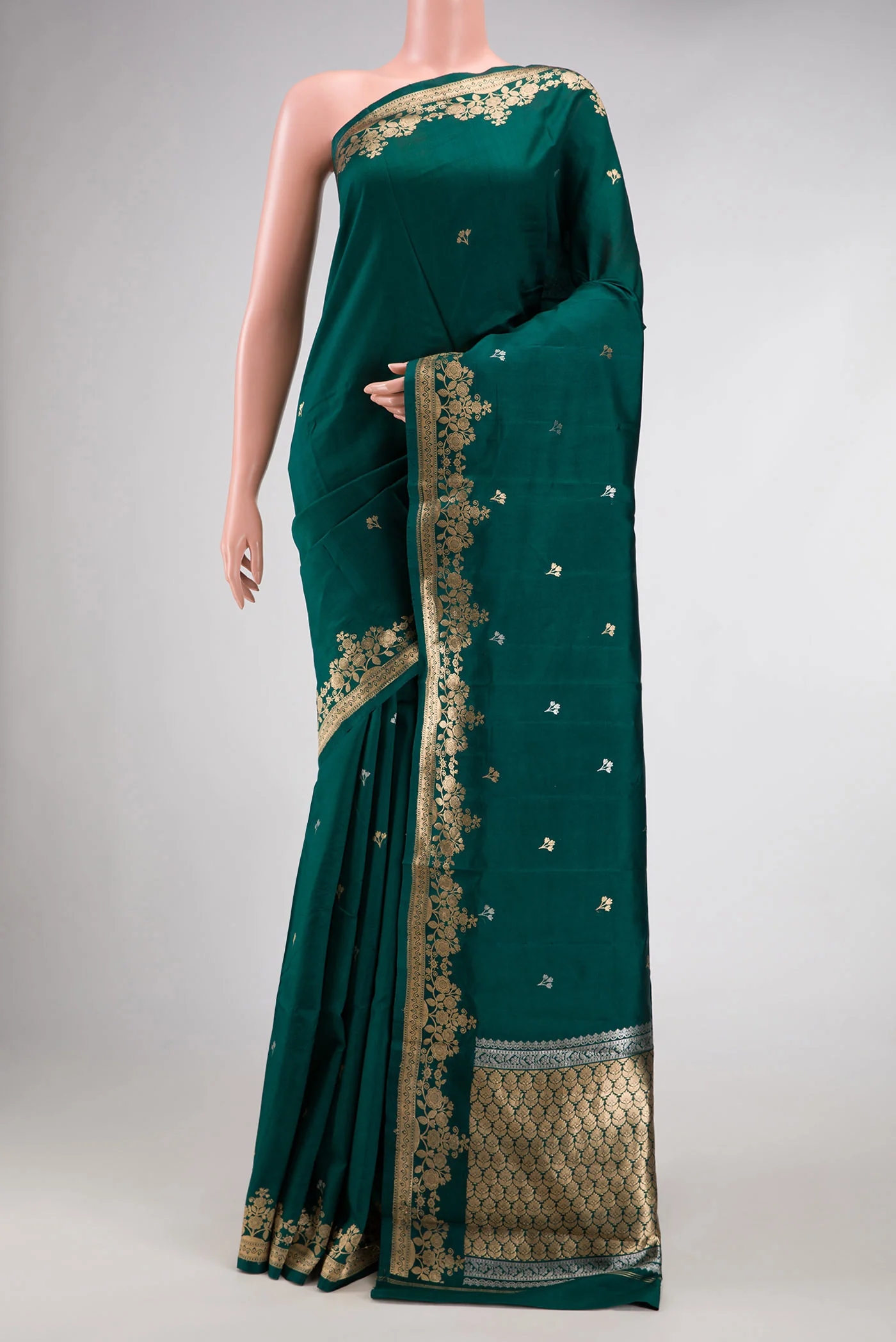 Bottle Green Banarasi Katan Silk Saree