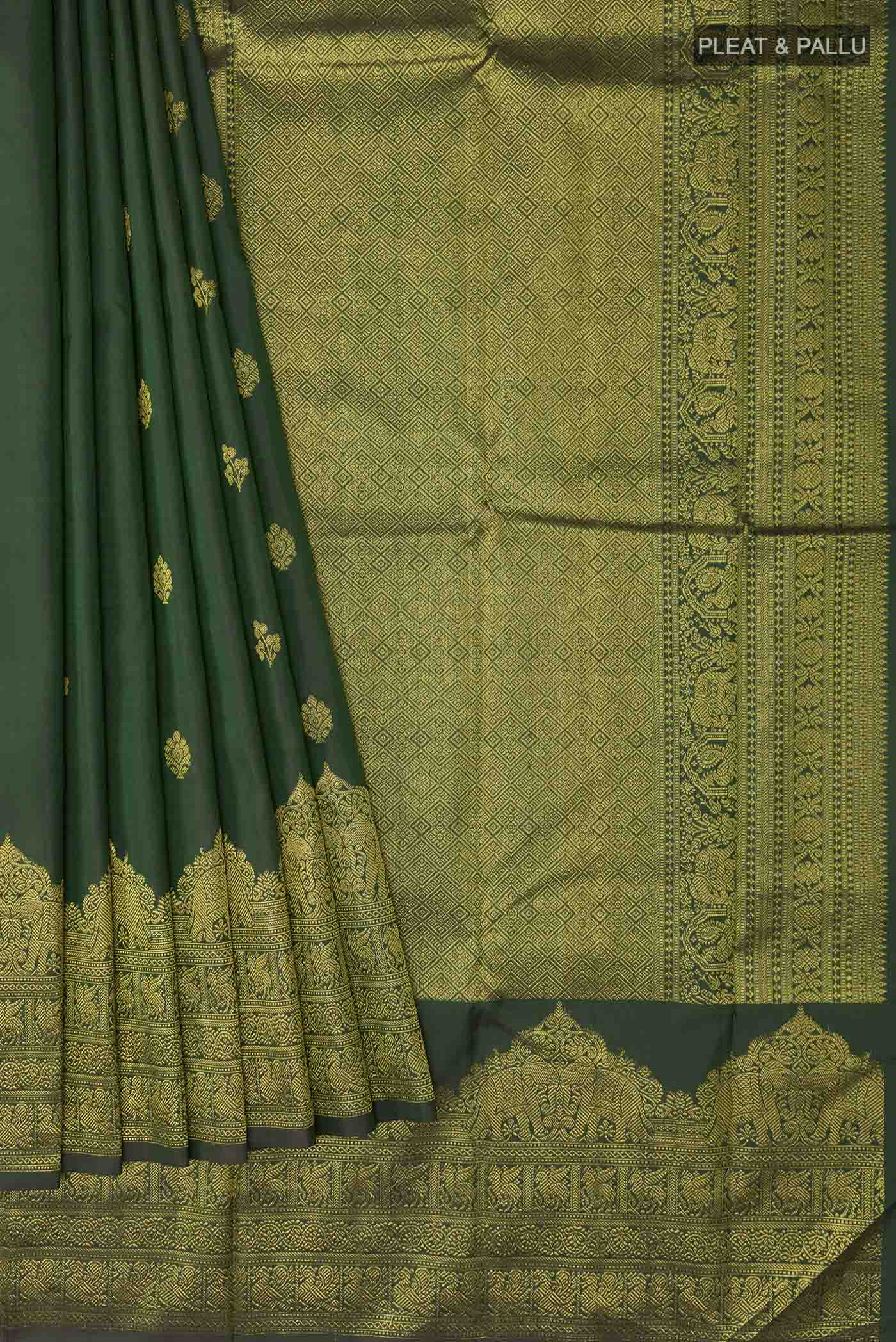 Bottle Green Kanjivaram Silk Saree - Image 4