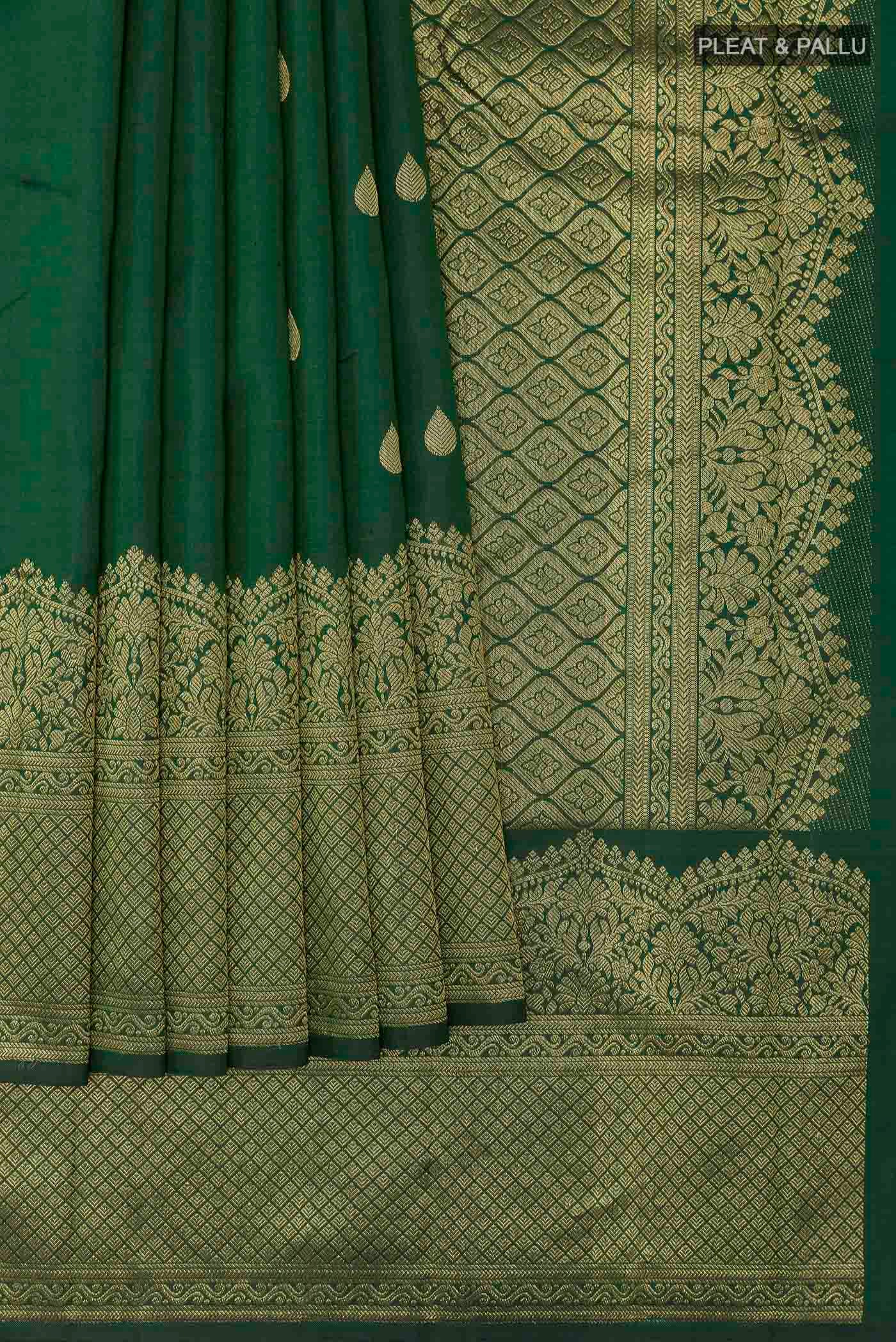 Bottle Green Kanjivaram Silk Saree - Image 4