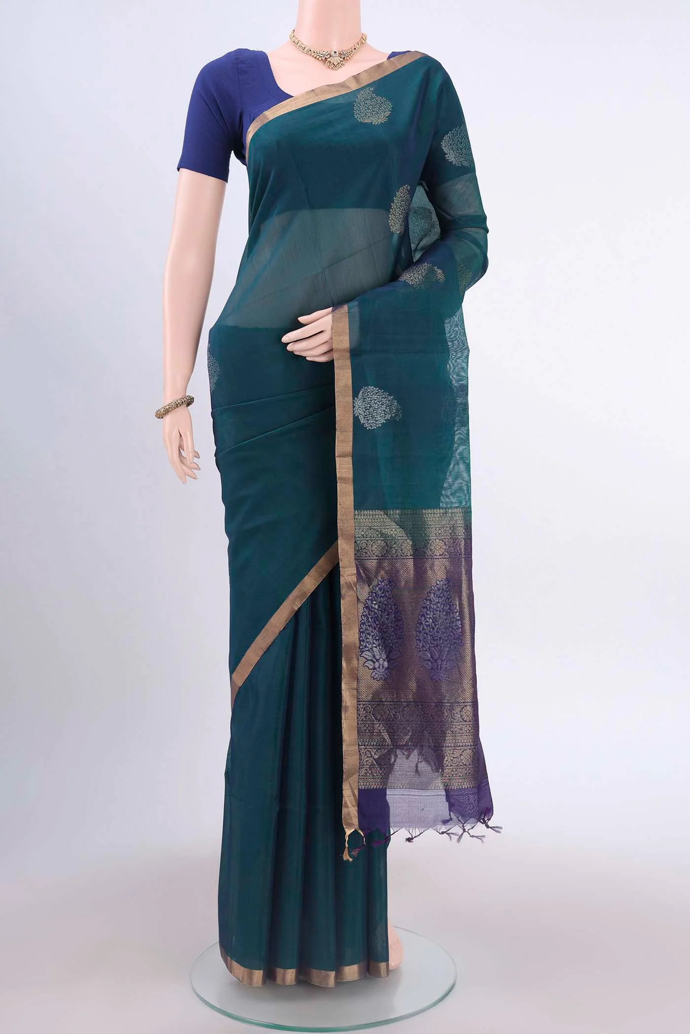 Blue Kora Cotton Saree