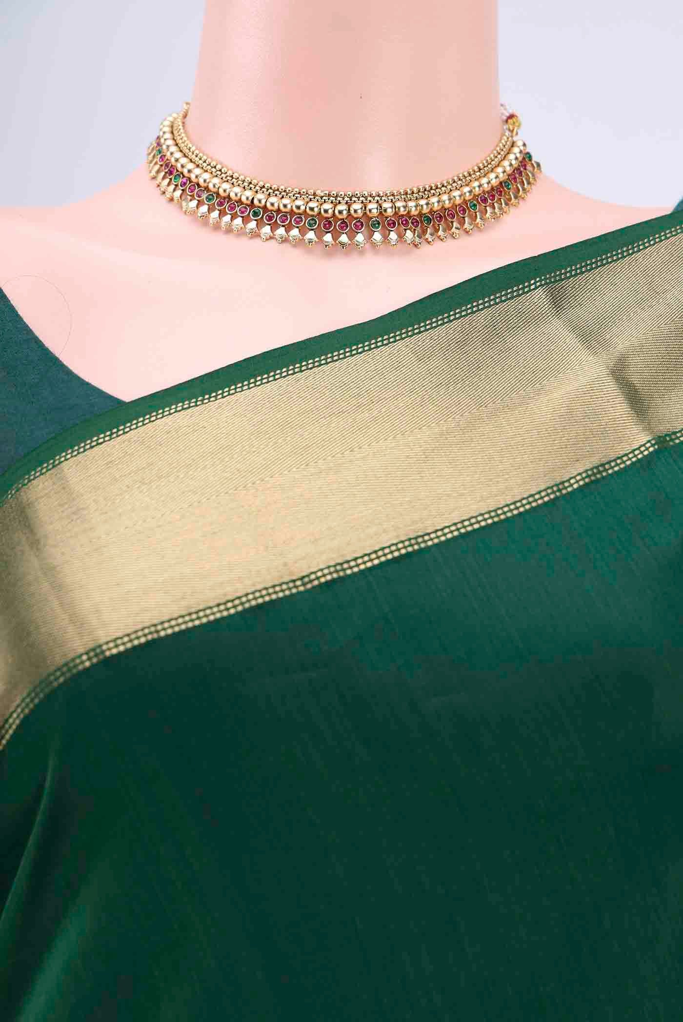 Bottle Green Maheshwari Silk Cotton Saree - Image 2