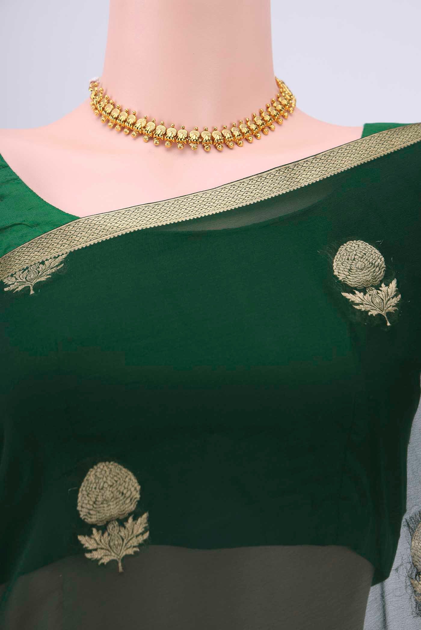 Bottle Green Mysore Georgette Saree - Image 2