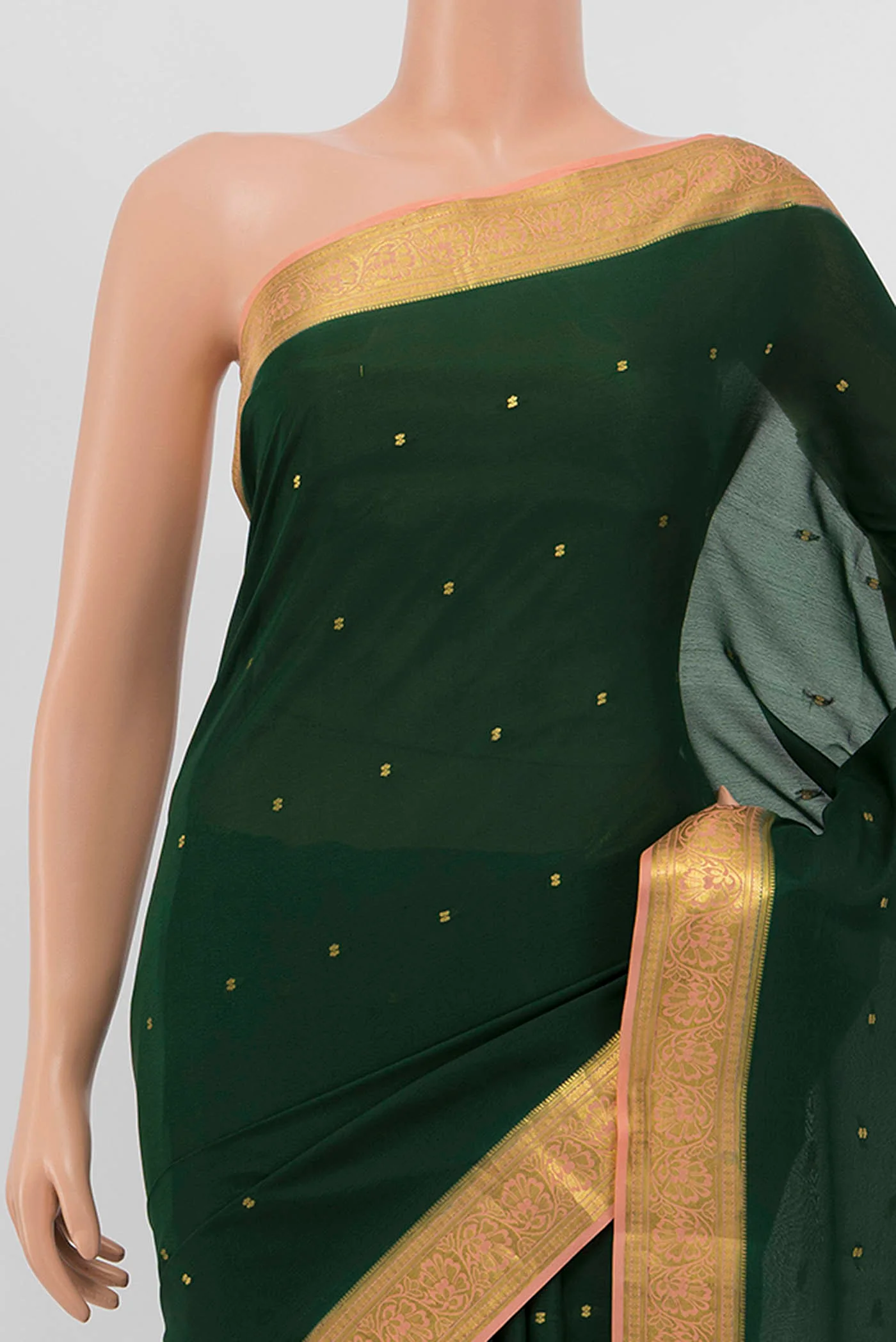Bottle Green Mysore Crepe Saree - Image 2