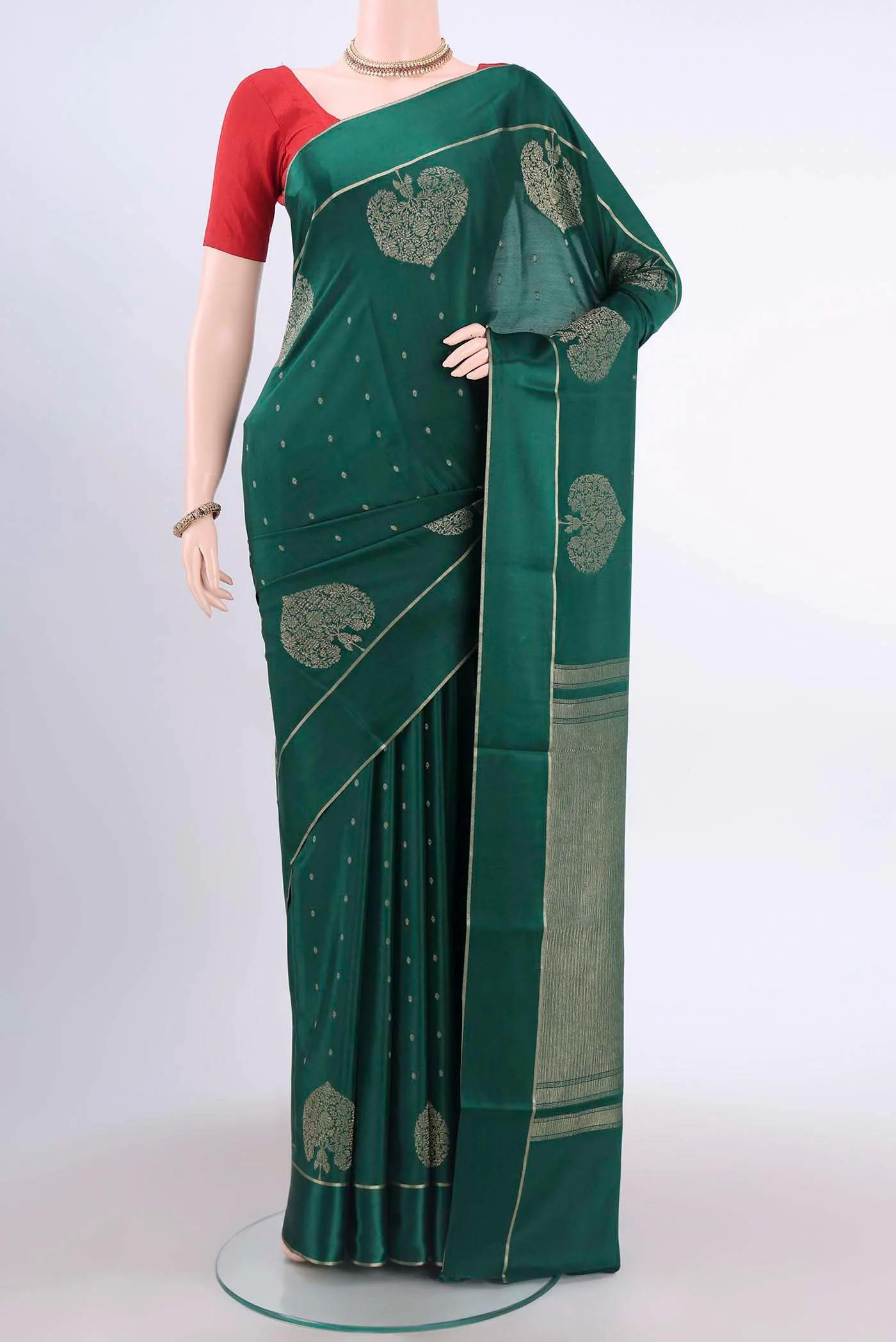 Bottle Green Mysore Crepe Saree