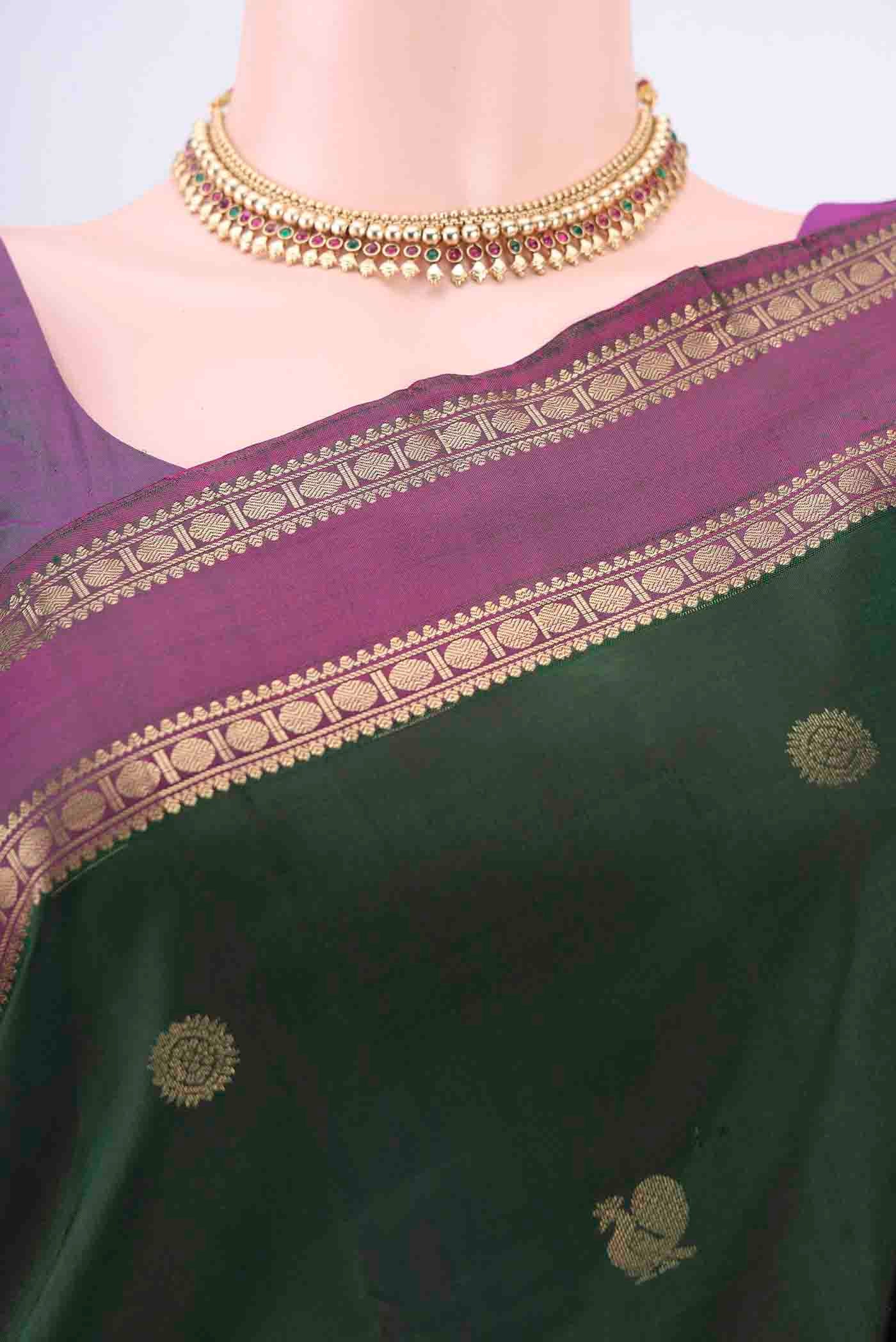 Bottle Green Kanchipuram Silk Saree - Image 2