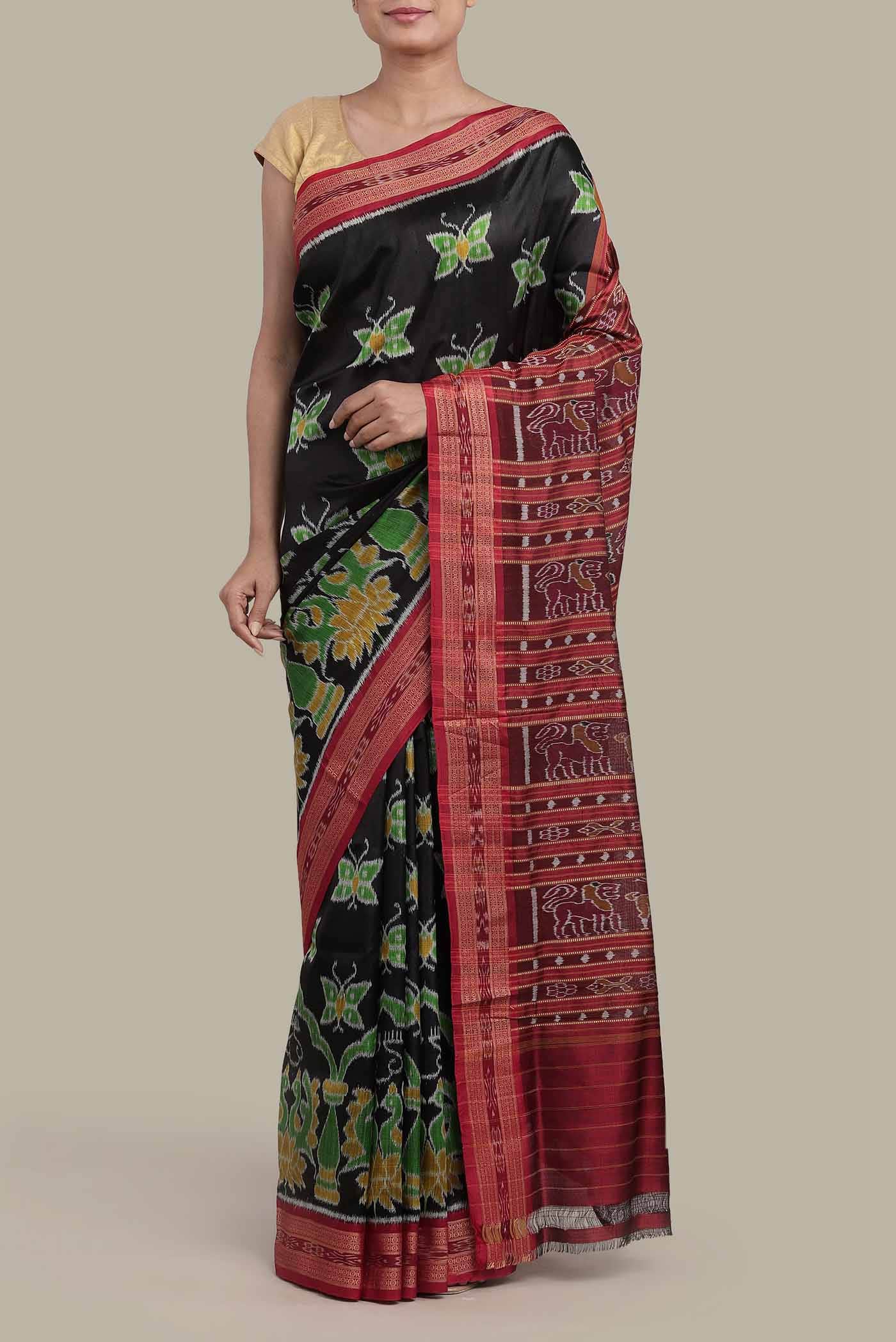 Bottle Green Orissa Silk Saree - Image 5