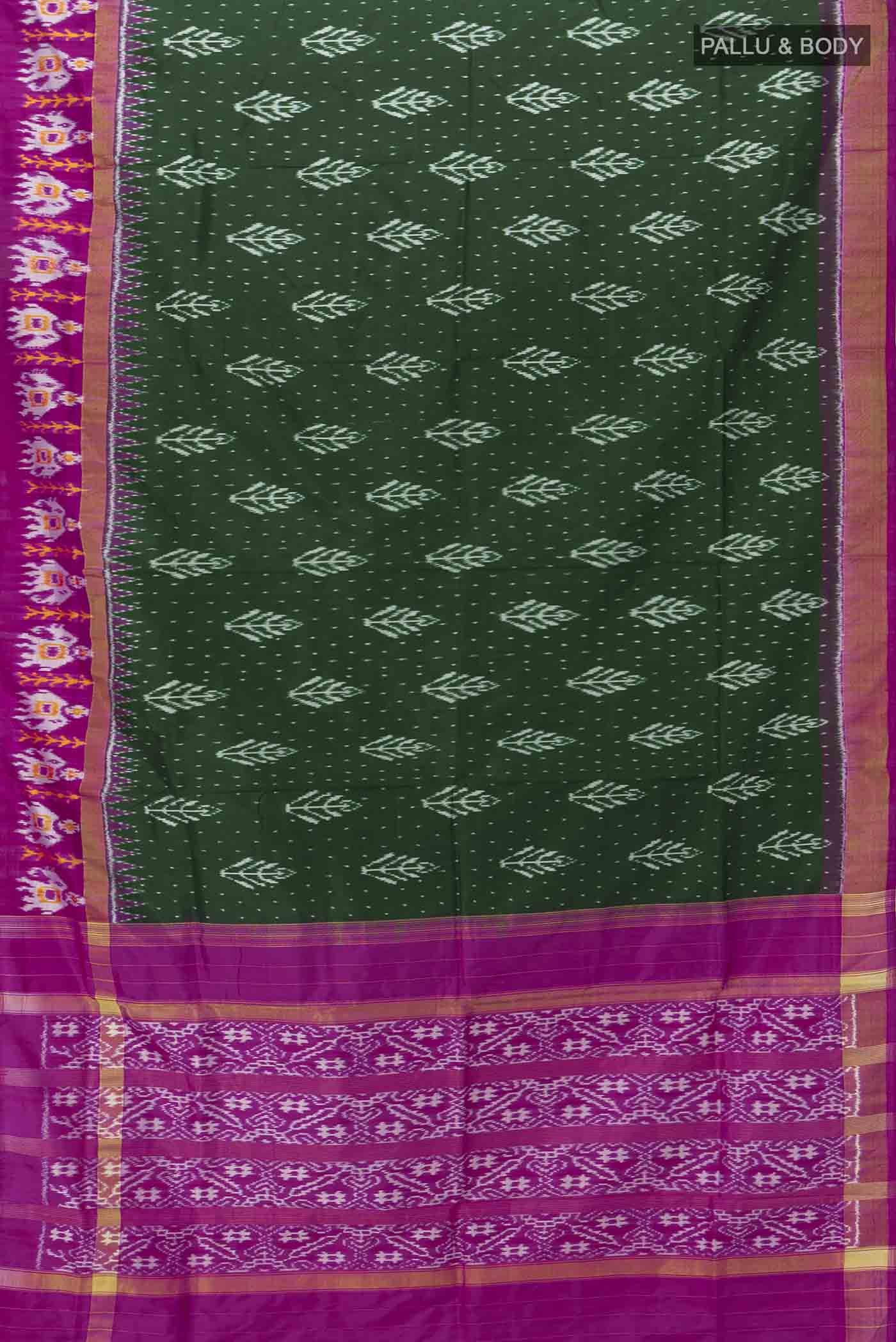 Bottle Green Pochampally Silk Saree - Image 5