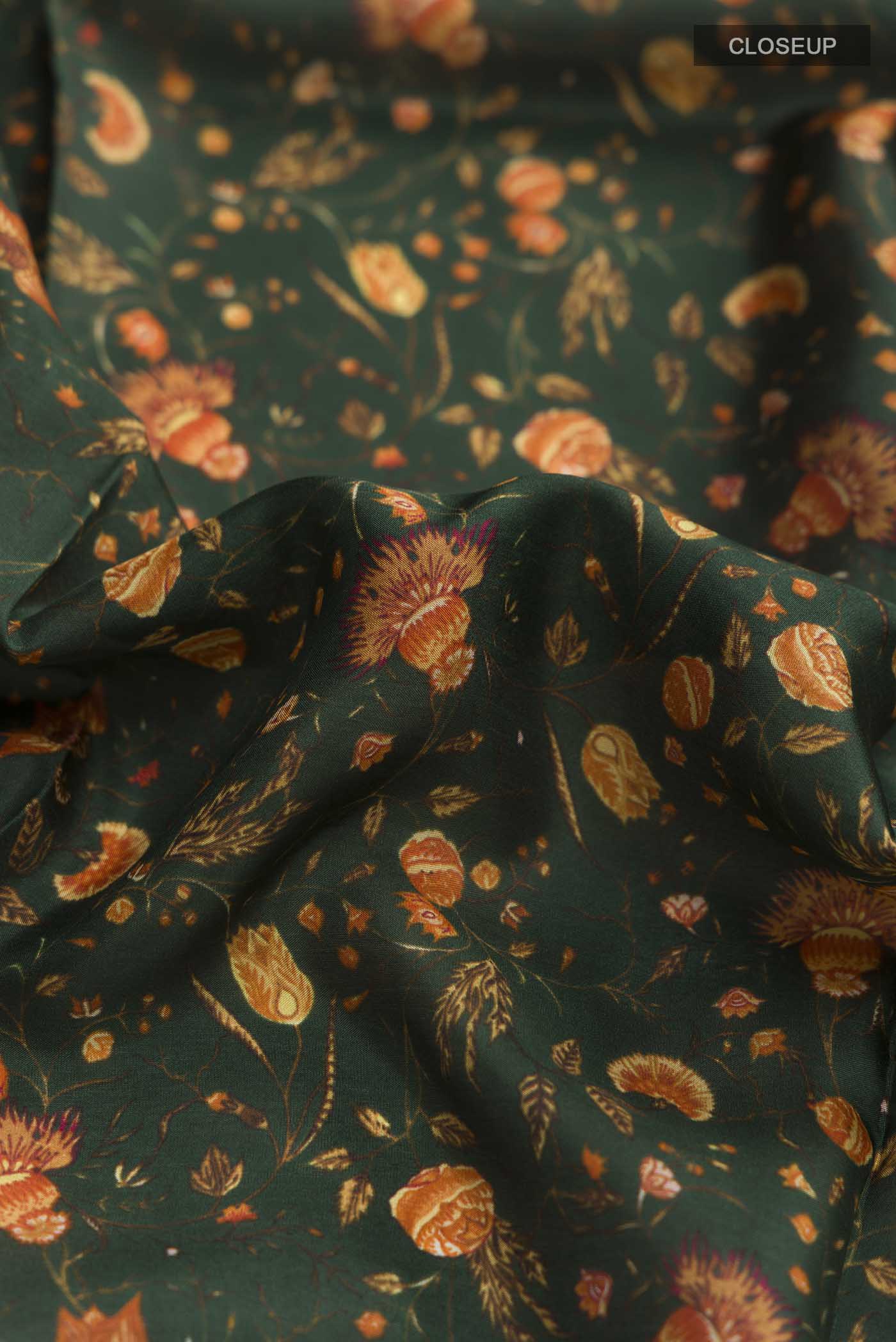 Bottle Green Printed Silk Saree - Image 2