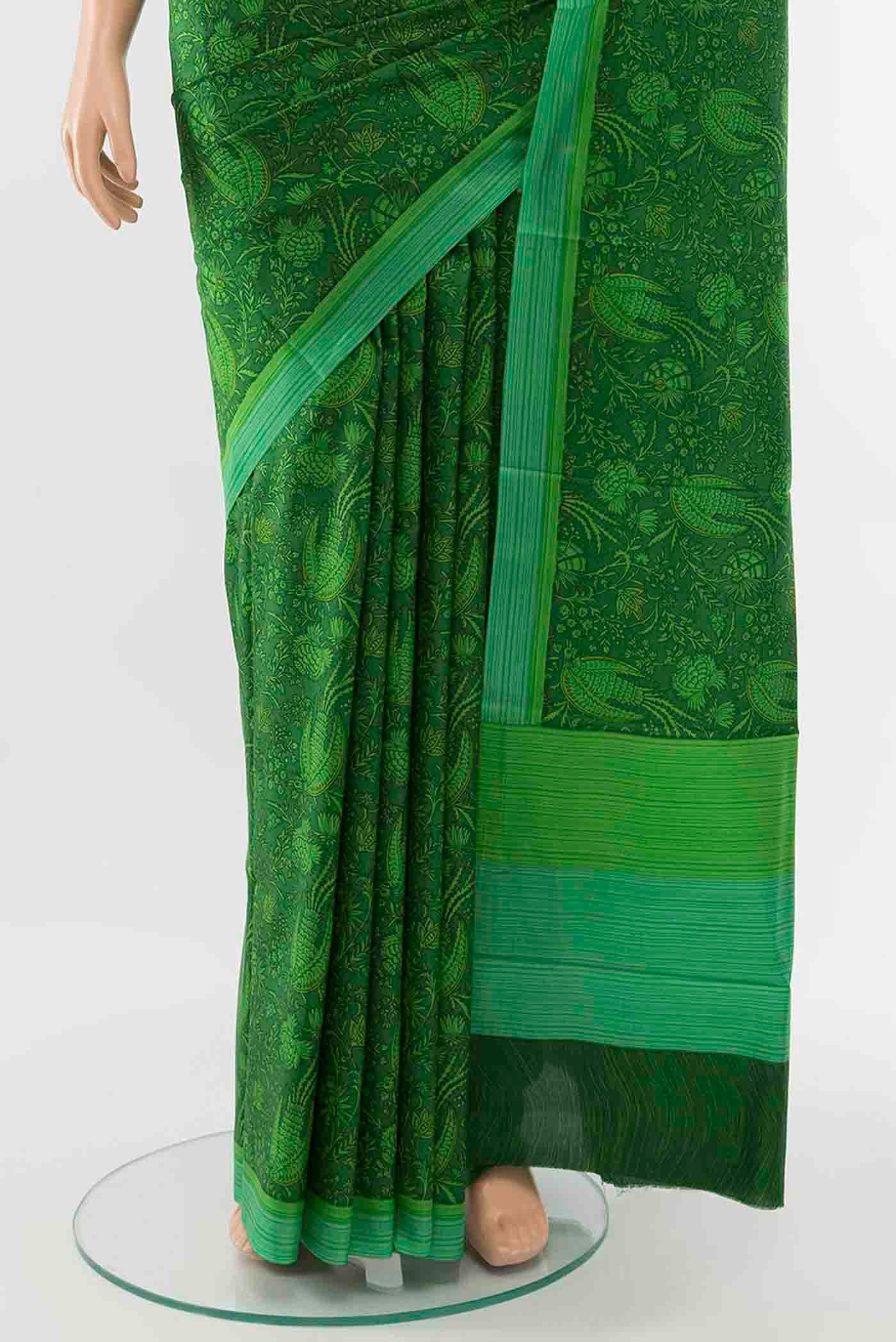 Bottle Green Printed Silk Saree - Image 3