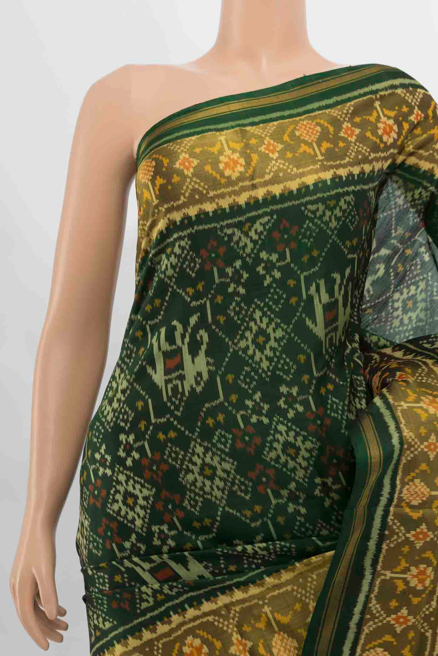 Bottle Green Rajkot Patola Silk Saree - Image 2