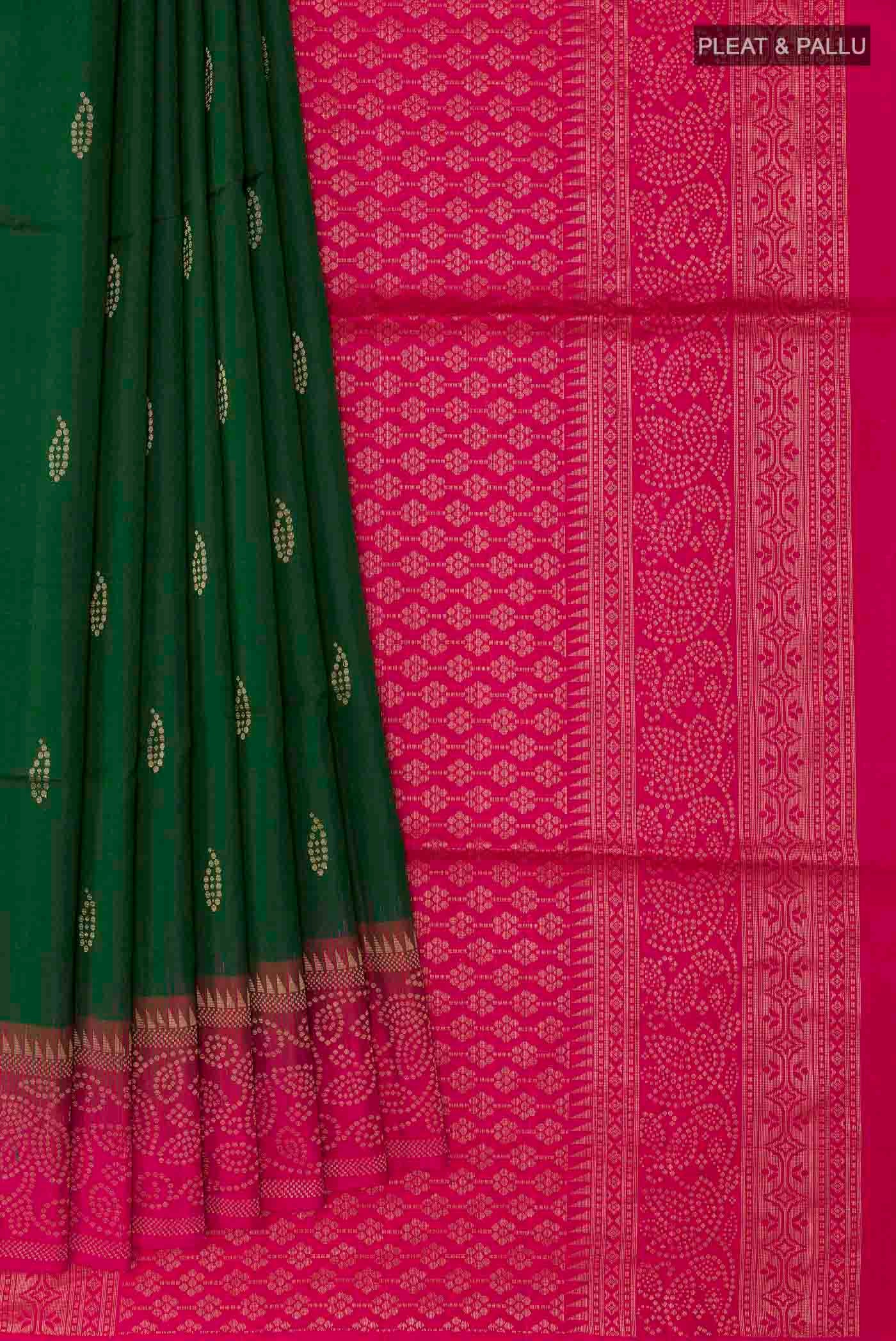 Bottle Green Soft Silk Saree - Image 4