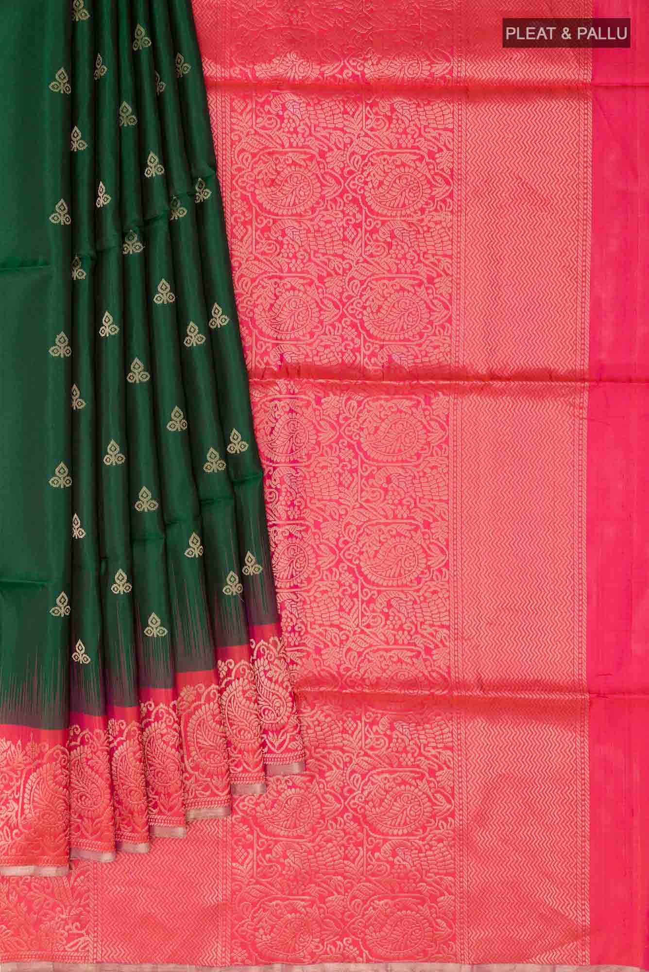 Bottle Green Soft Silk Saree - Image 2