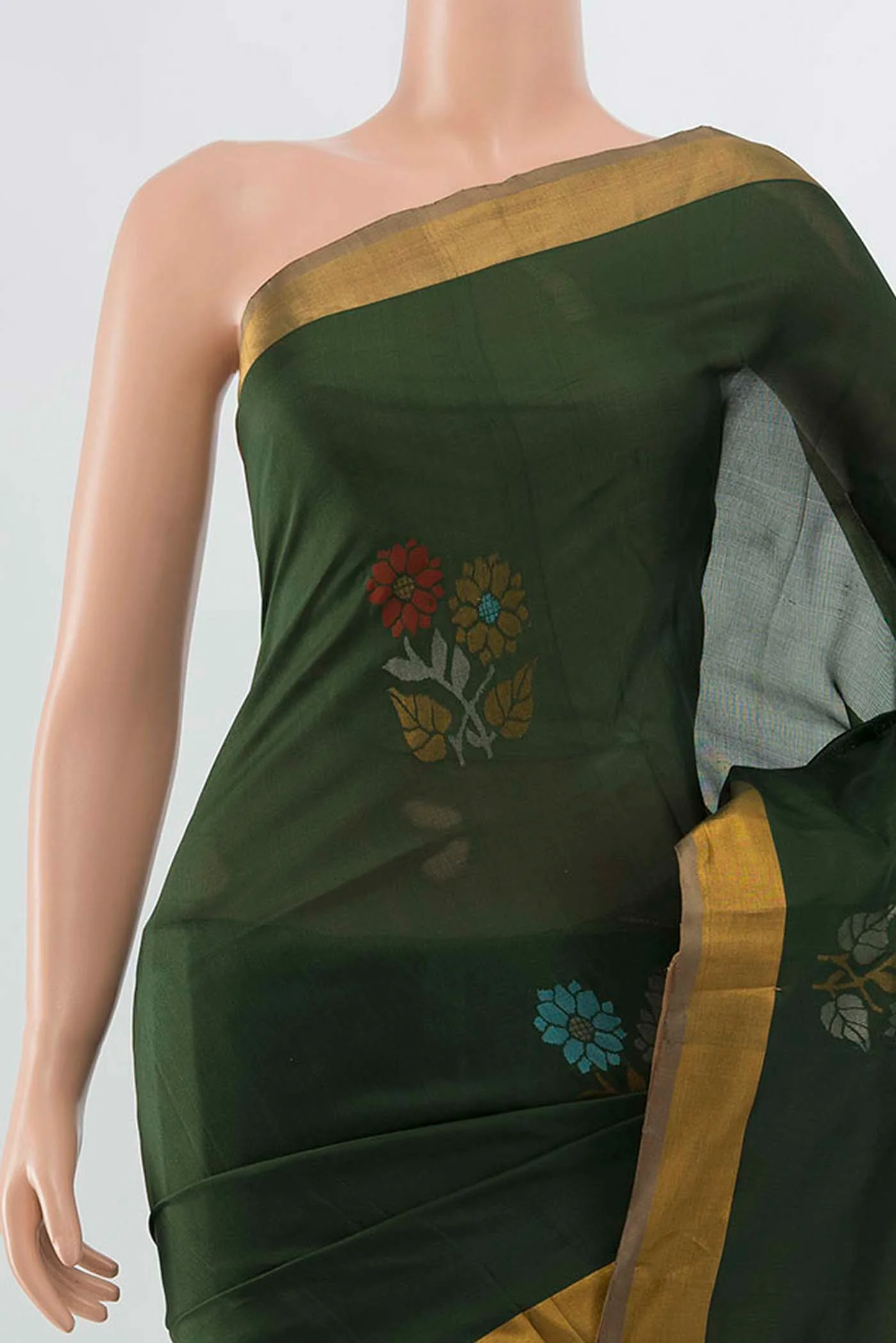 Bottle Green Uppada Silk Saree - Image 2