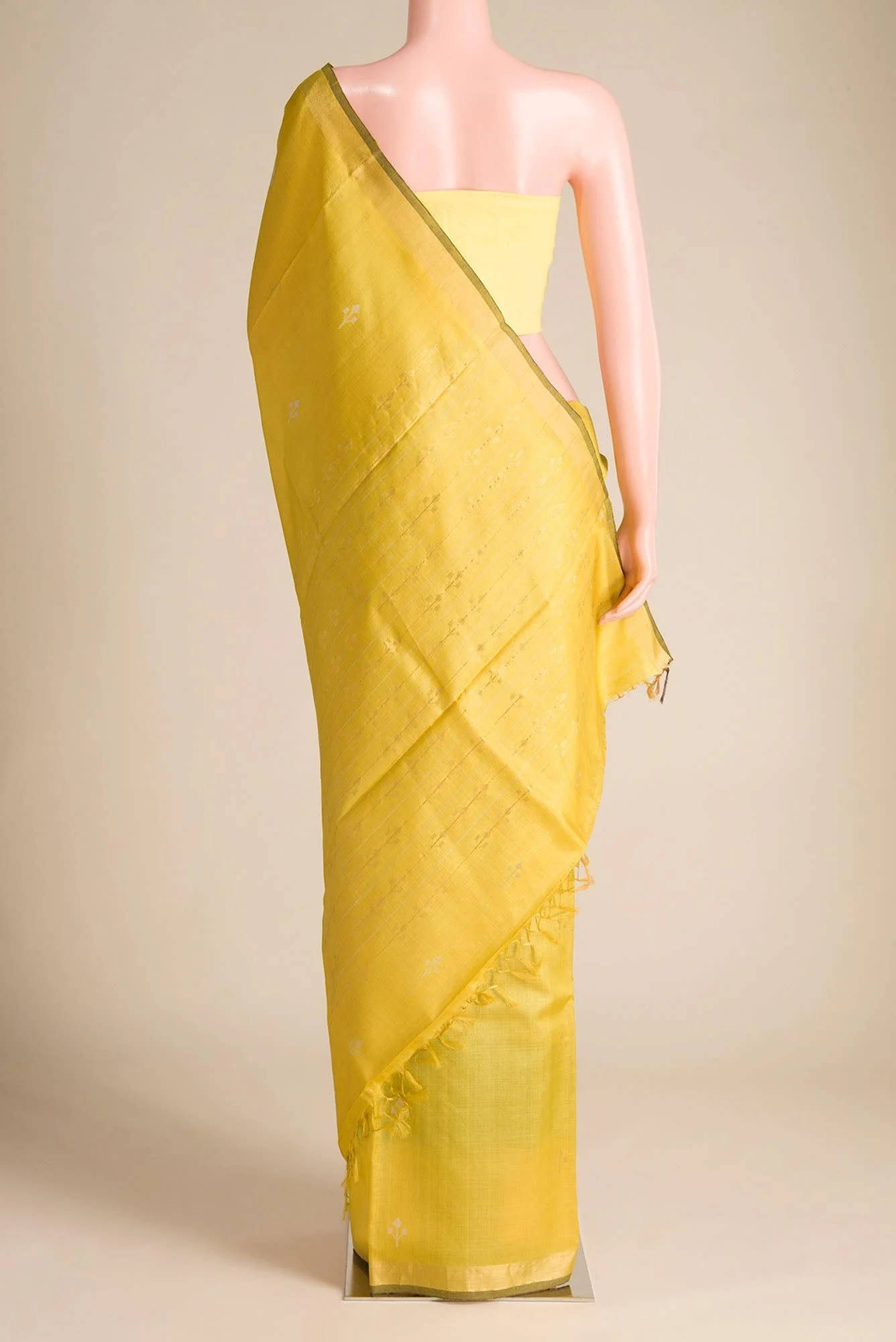 Breeze of Ease-Yellow Bhagalpuri Tussar Silk Saree - Image 4