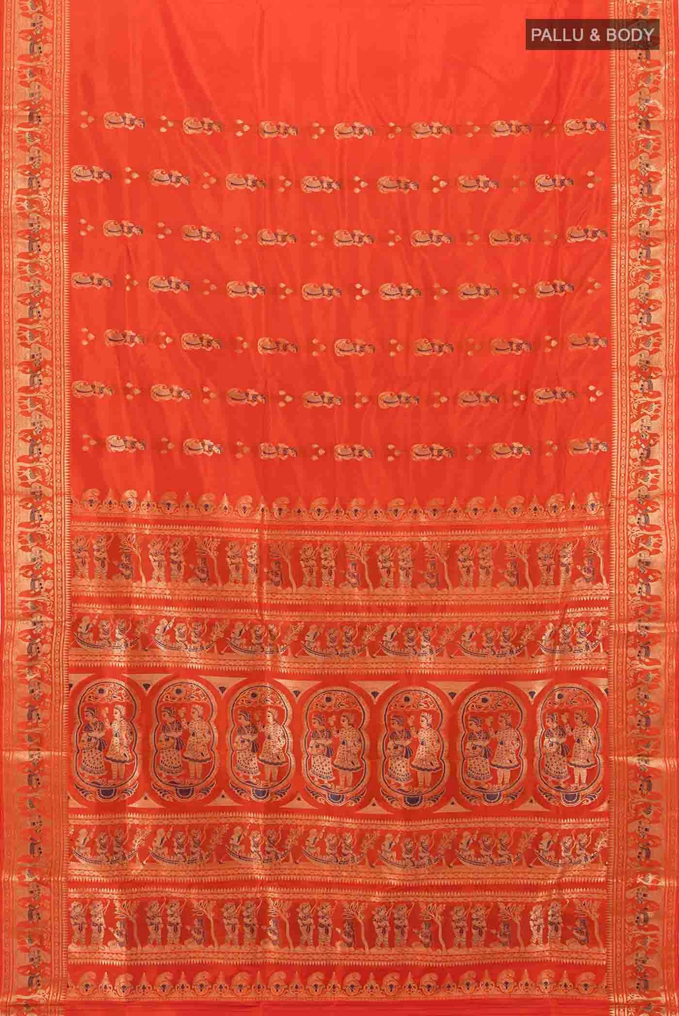 Brick Orange Baluchari Silk Saree - Image 5