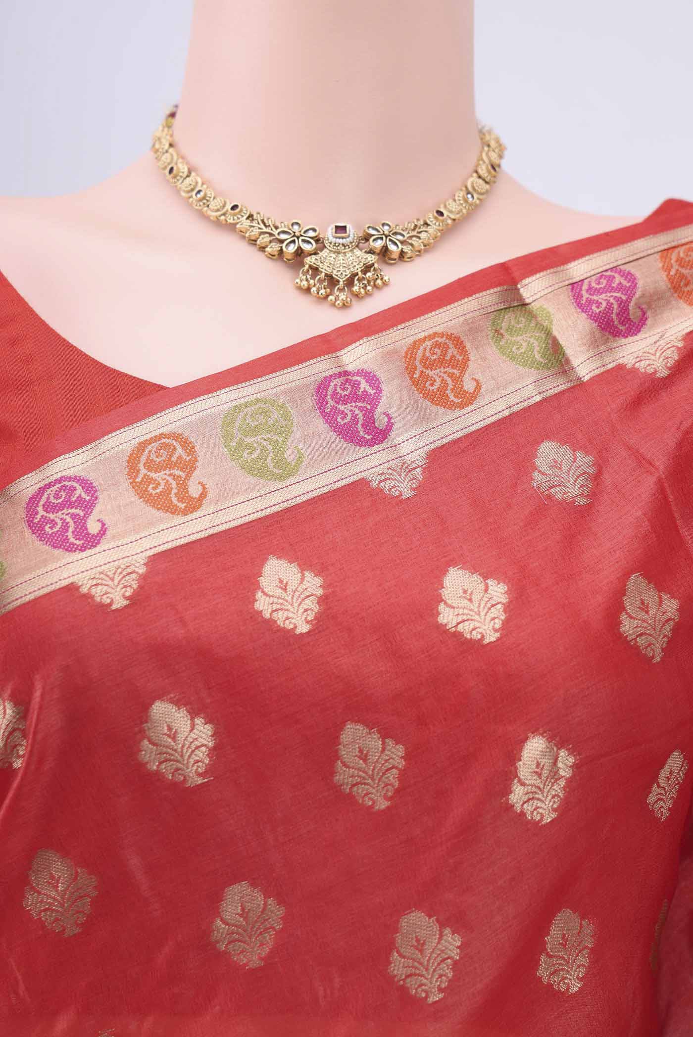 Red Banarasi Tussar Silk Saree - Image 2