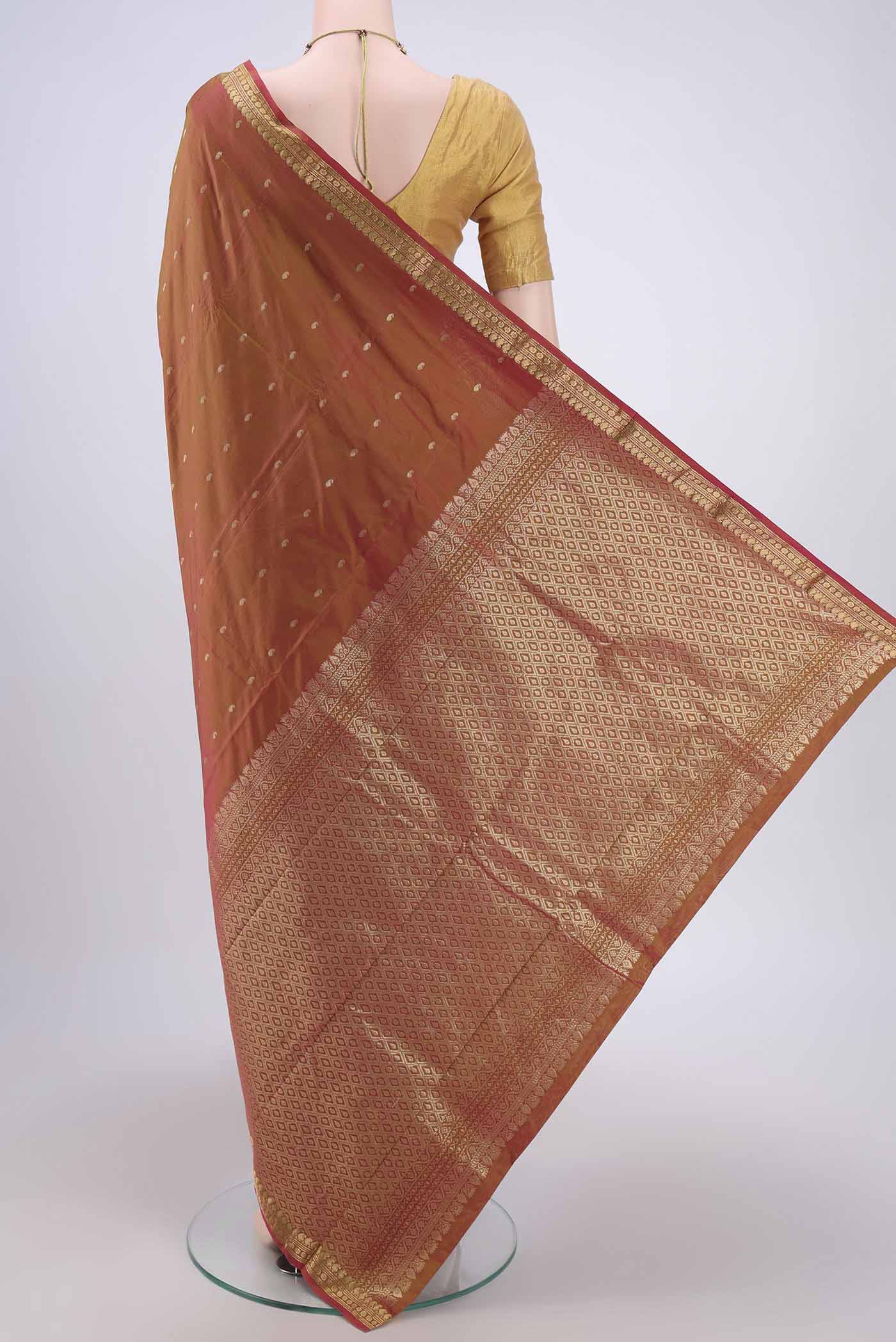 Rust Blended Bangalore Silk Saree - Image 3