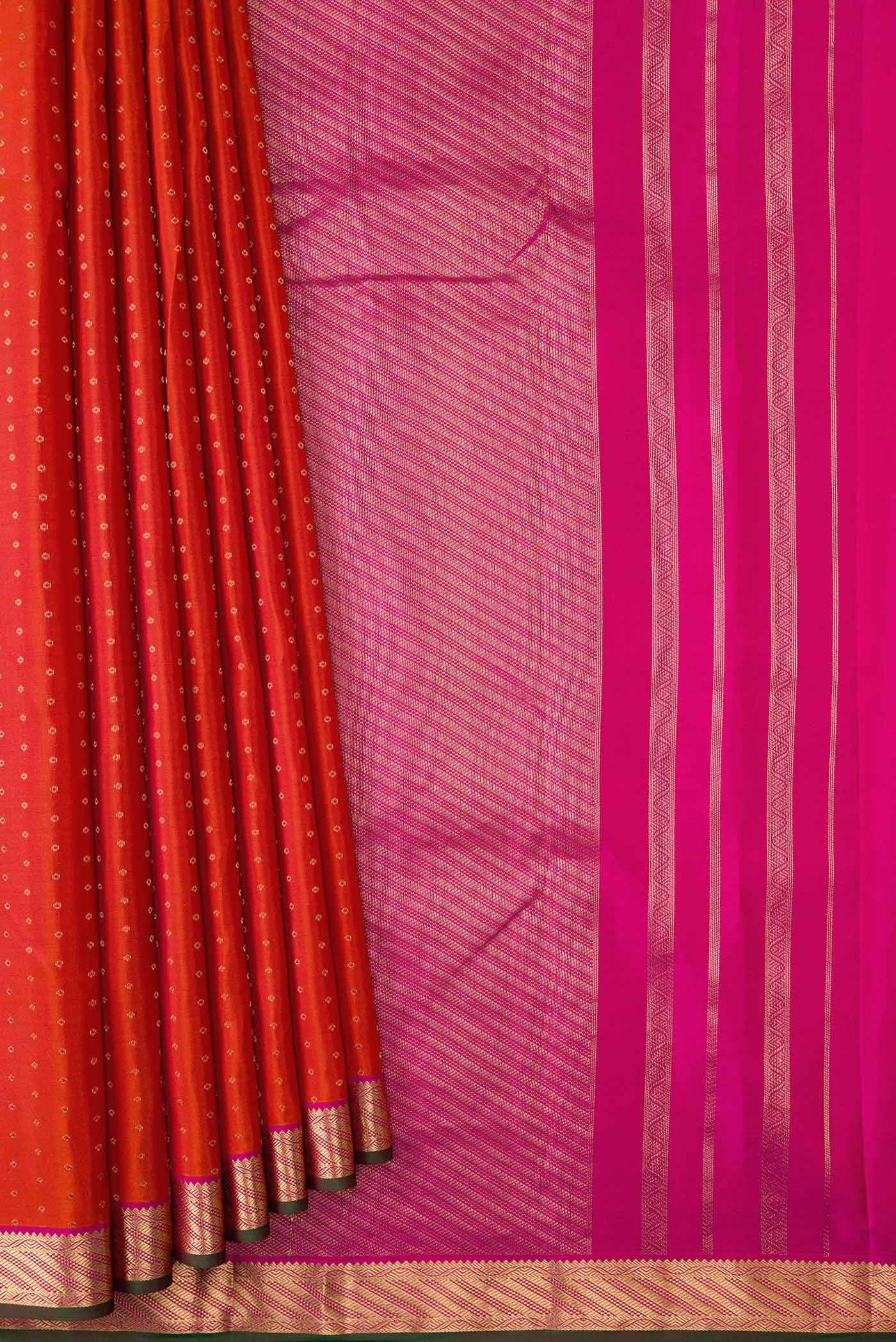Brick Orange Dual Tone Kanchipuram Silk Saree - Image 4