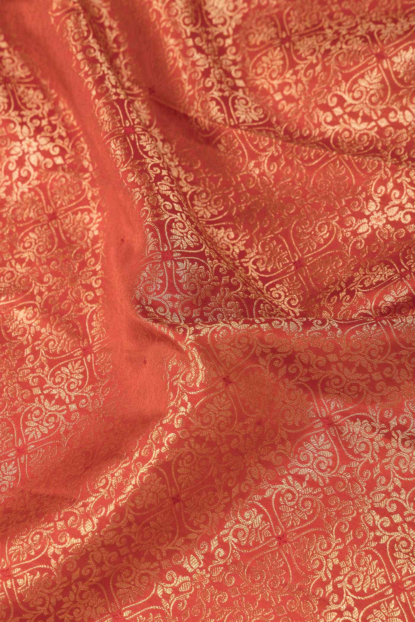 Brick Orange Dual Tone Kanjivaram Silk Saree - Image 3