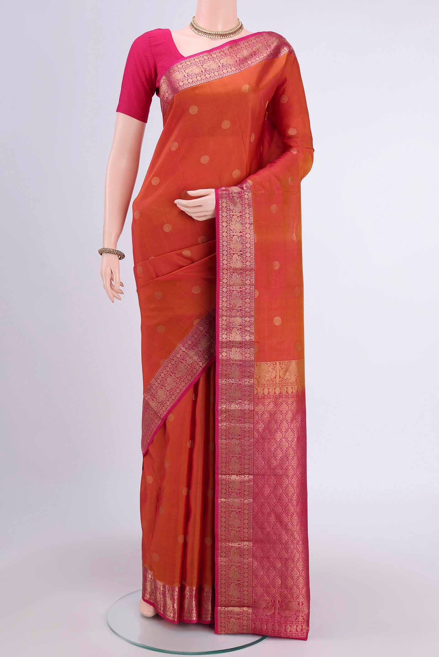 Orange with Pink Color Kanchipuram Silk Saree