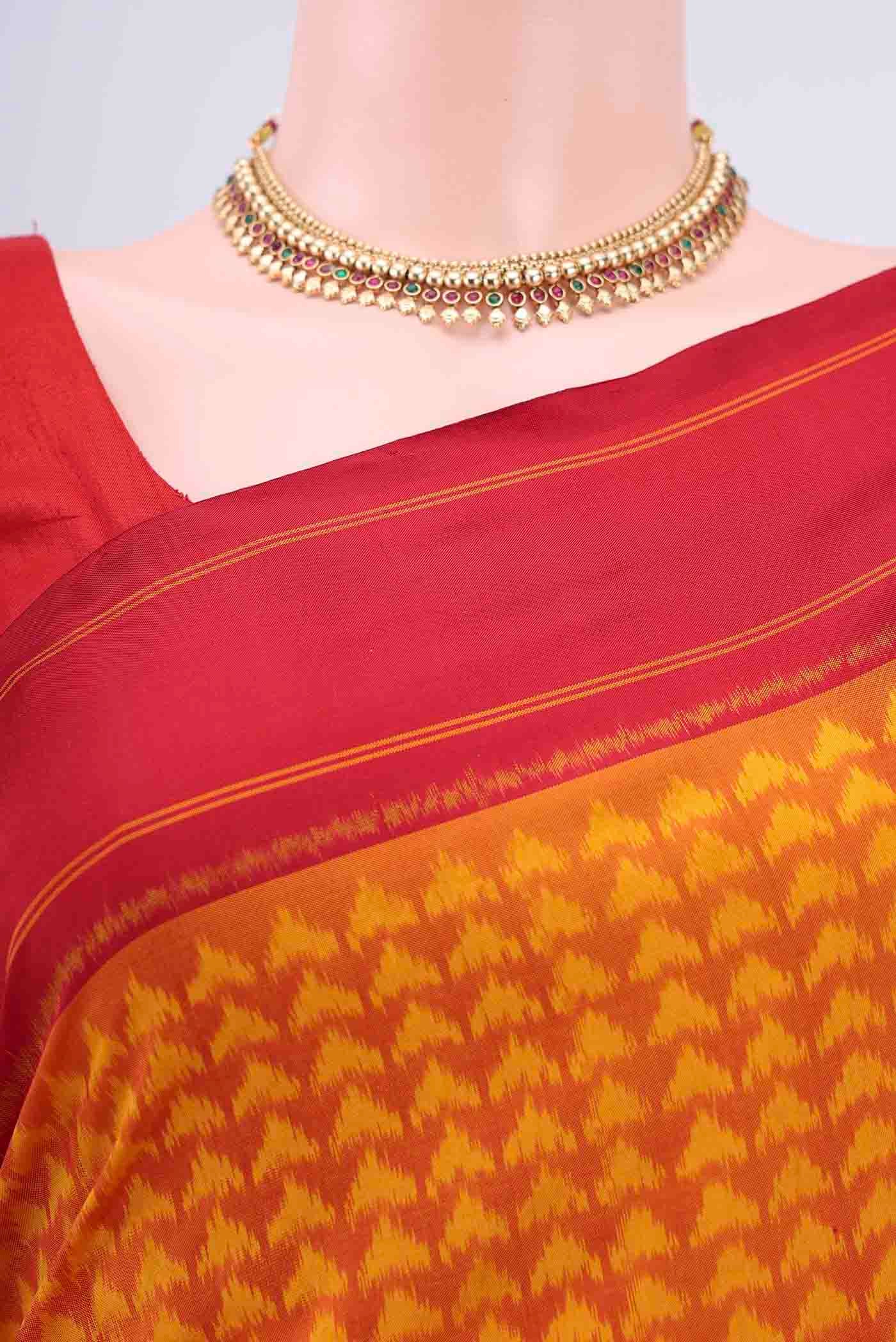 Orange Pochampally Silk Saree - Image 2