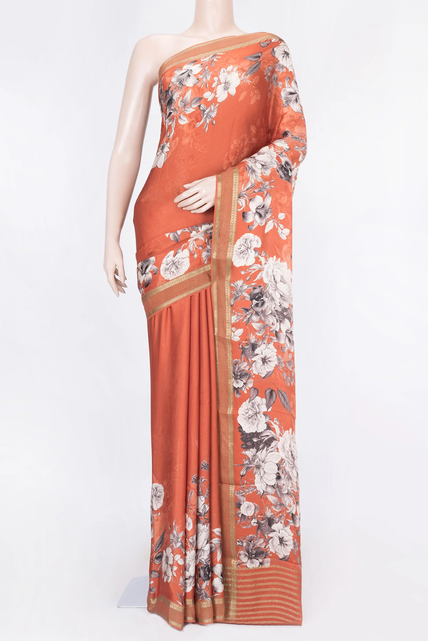 Brick Orange Dual Tone Tussar Silk Saree