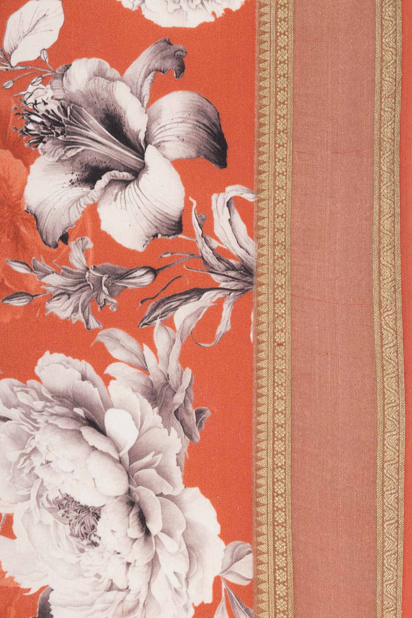 Brick Orange Dual Tone Tussar Silk Saree - Image 3