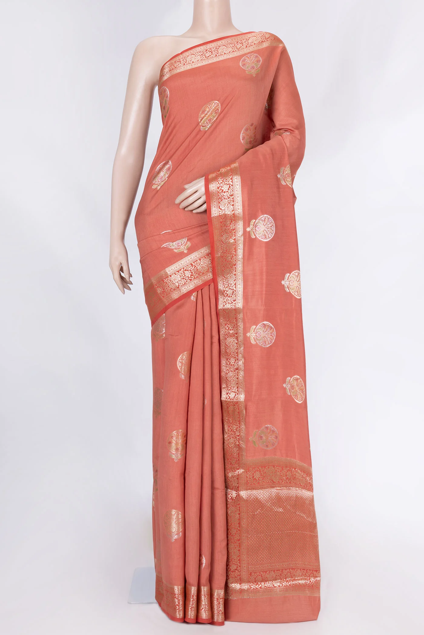 Brick Orange Dual Tone Tussar Silk Saree