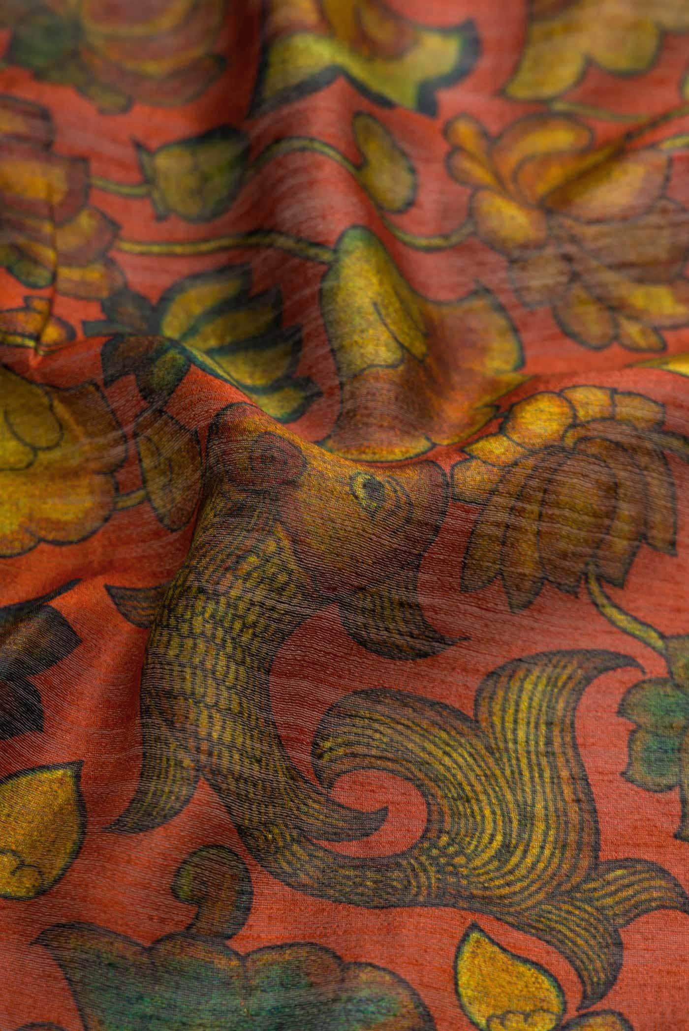 Brick Orange Jute Silk Saree - Image 2