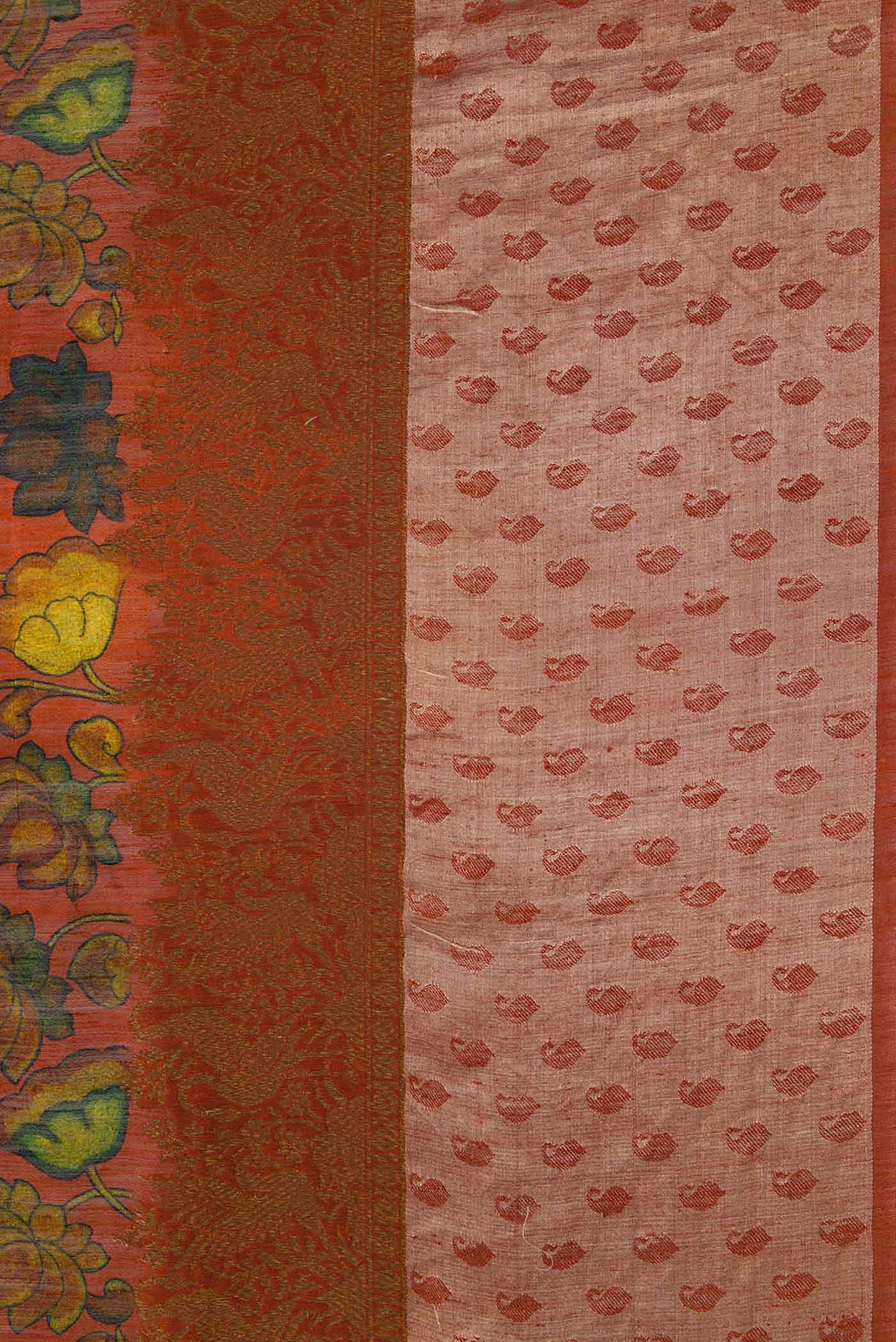 Brick Orange Jute Silk Saree - Image 3