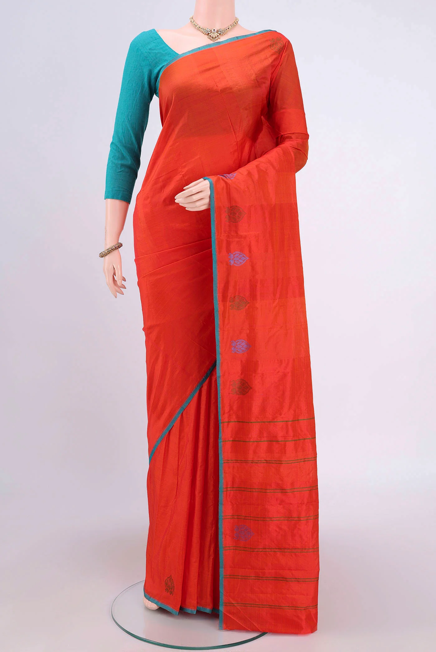 Brick Orange Kanchipuram Saree