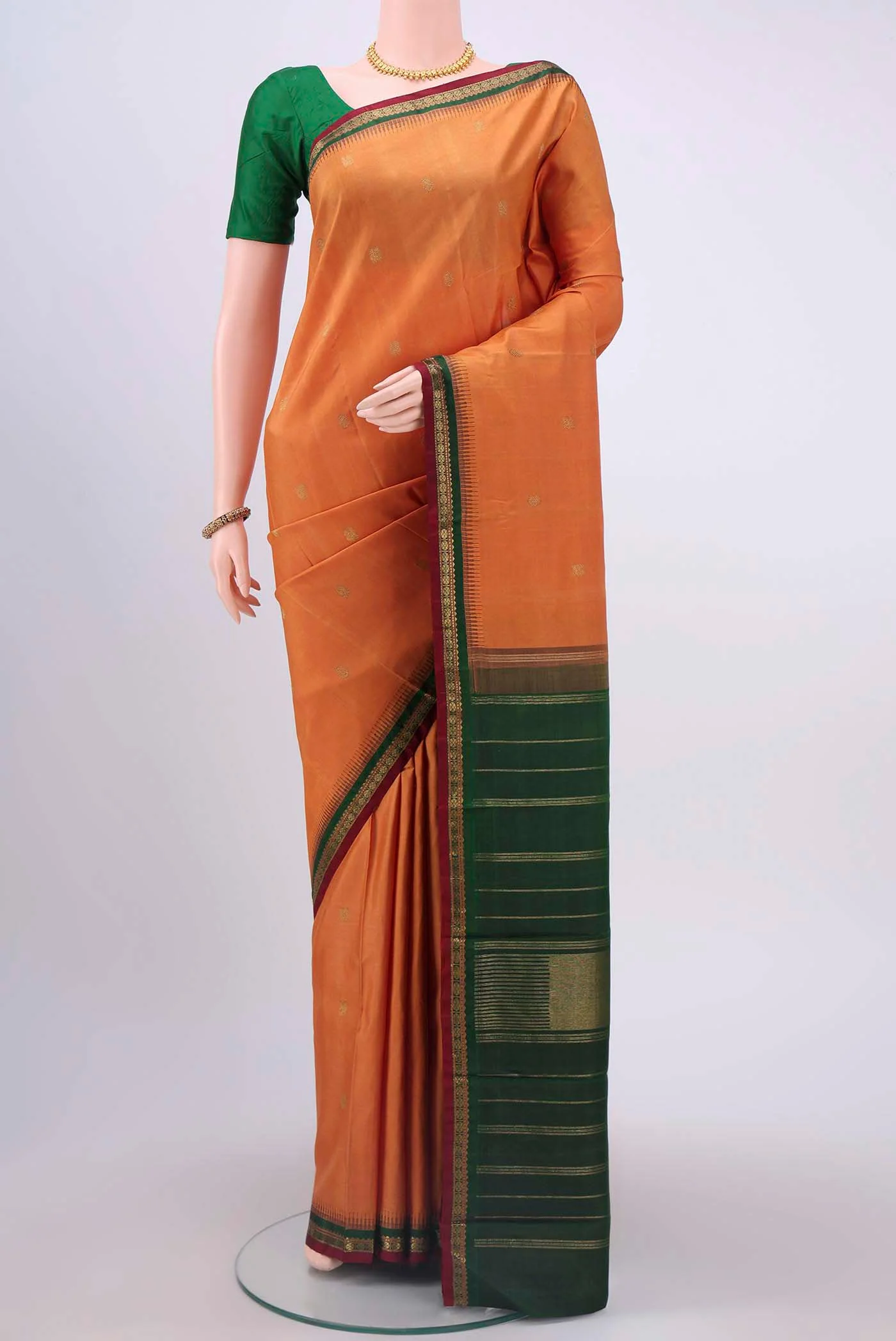 Brick Orange Kanchipuram Silk Saree
