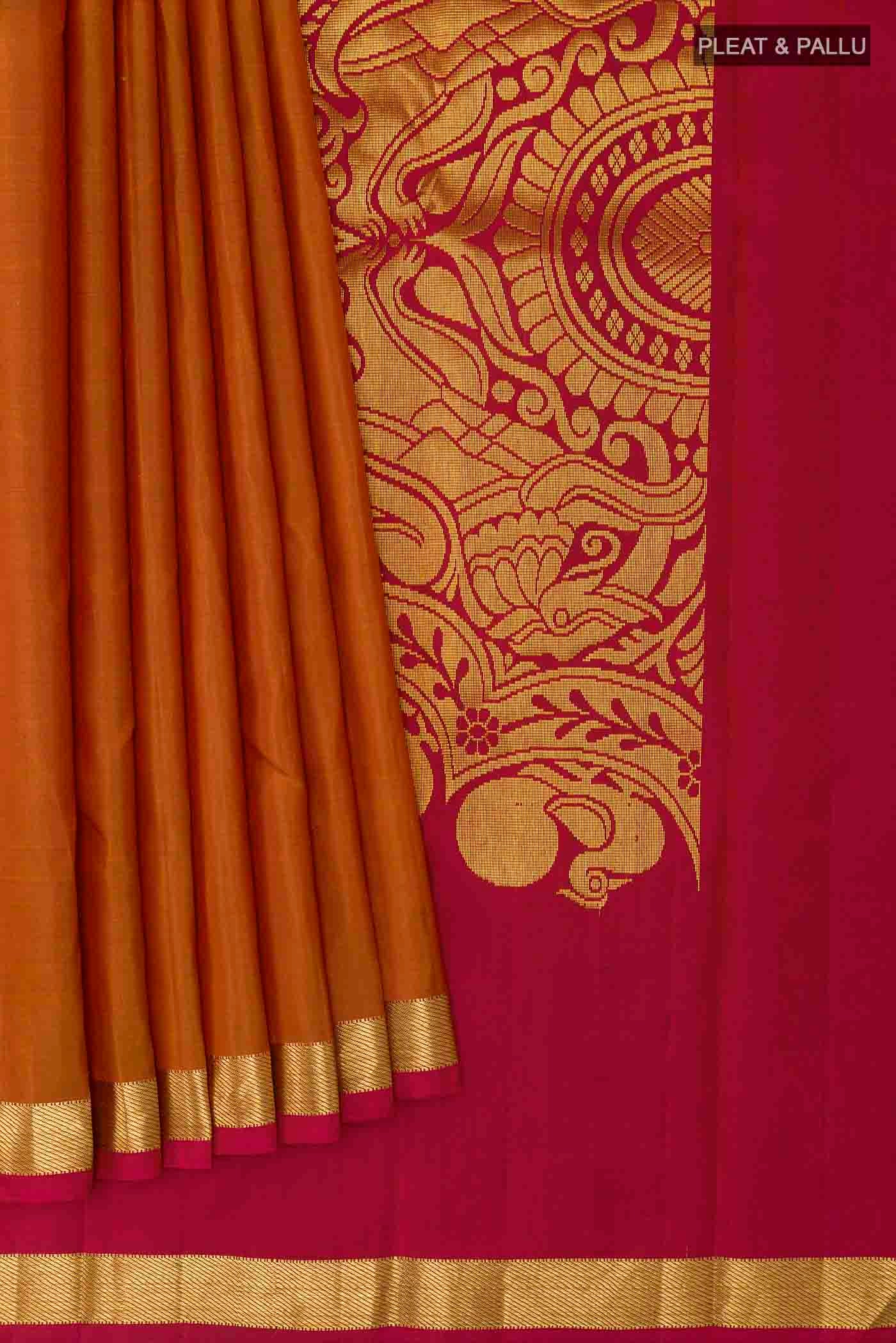 Brick Orange Kanchipuram Silk Saree - Image 4