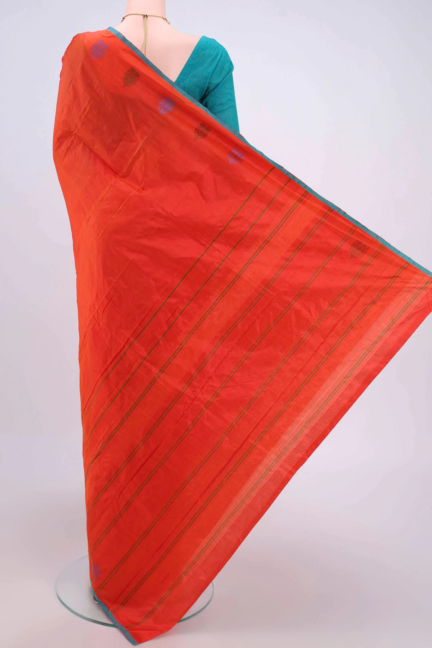Brick Orange Kanchipuram Silk Saree - Image 3