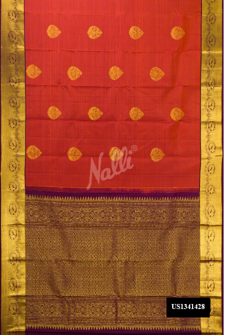 Brick Orange Kanchipuram Silk Saree
