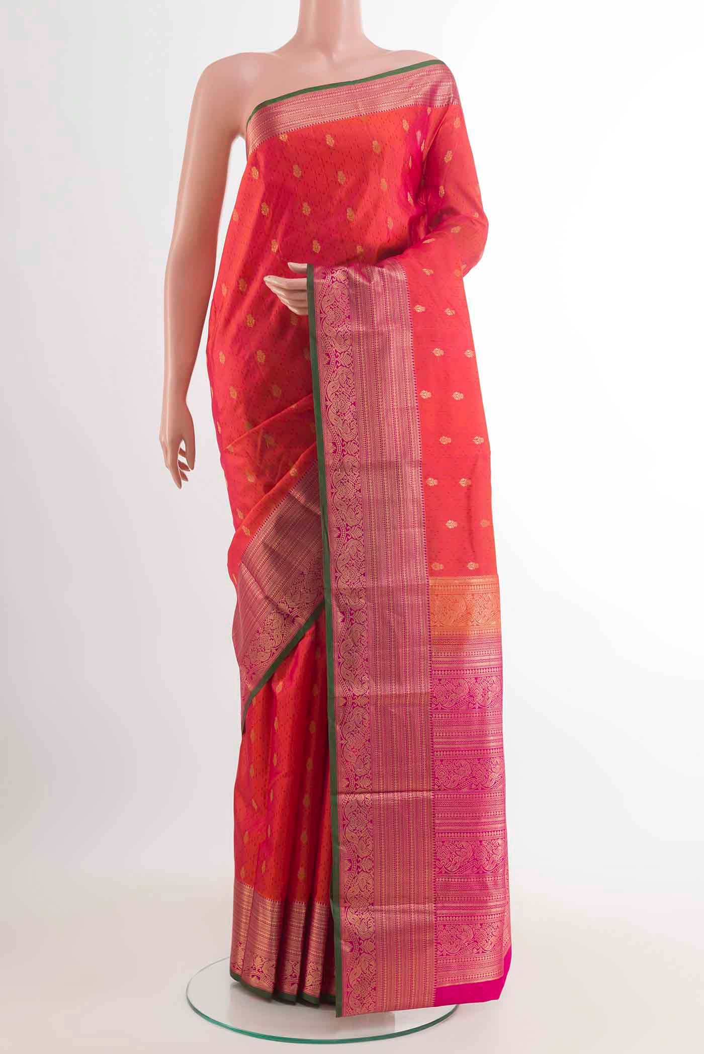 Orange with Pink Color Kanjivaram Silk Saree