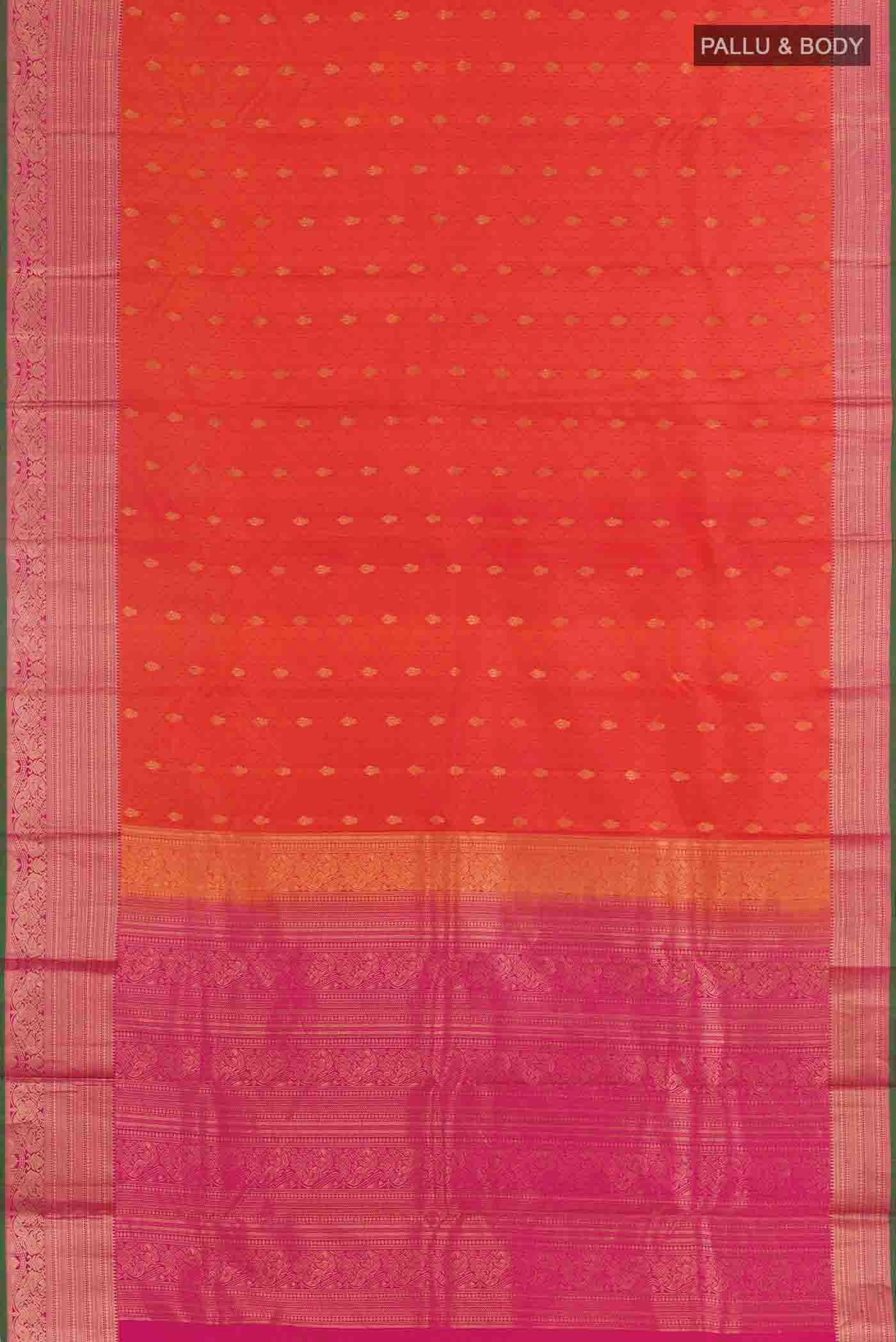 Orange with Pink Color Kanjivaram Silk Saree - Image 3