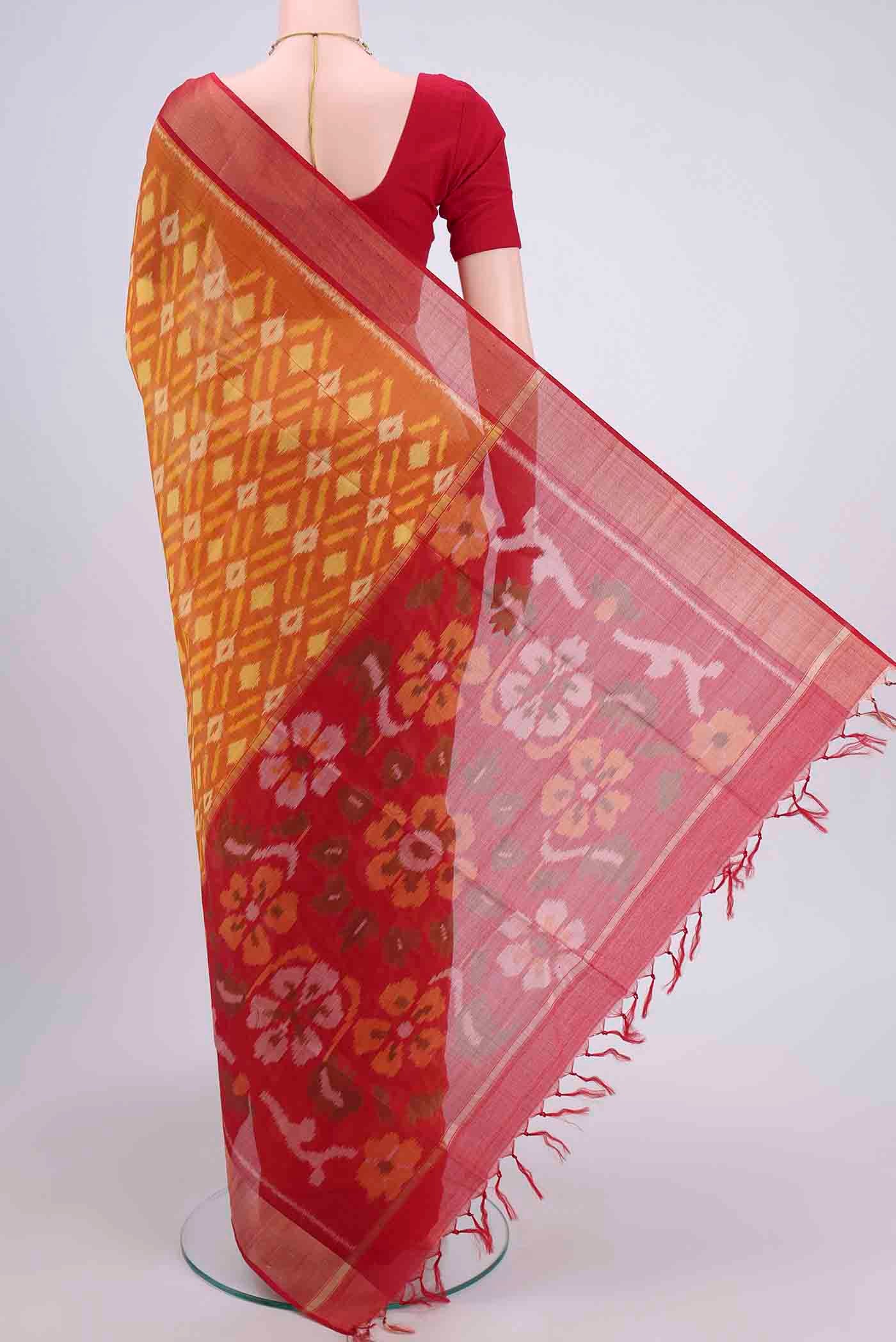 Brick Orange Kora Cotton Saree - Image 3